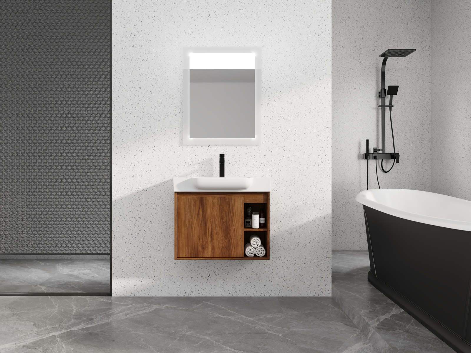 28” Plywood Wall-Mounted Bathroom Vanity Cabinet W/ Ceramic Sink /Shelves Brown