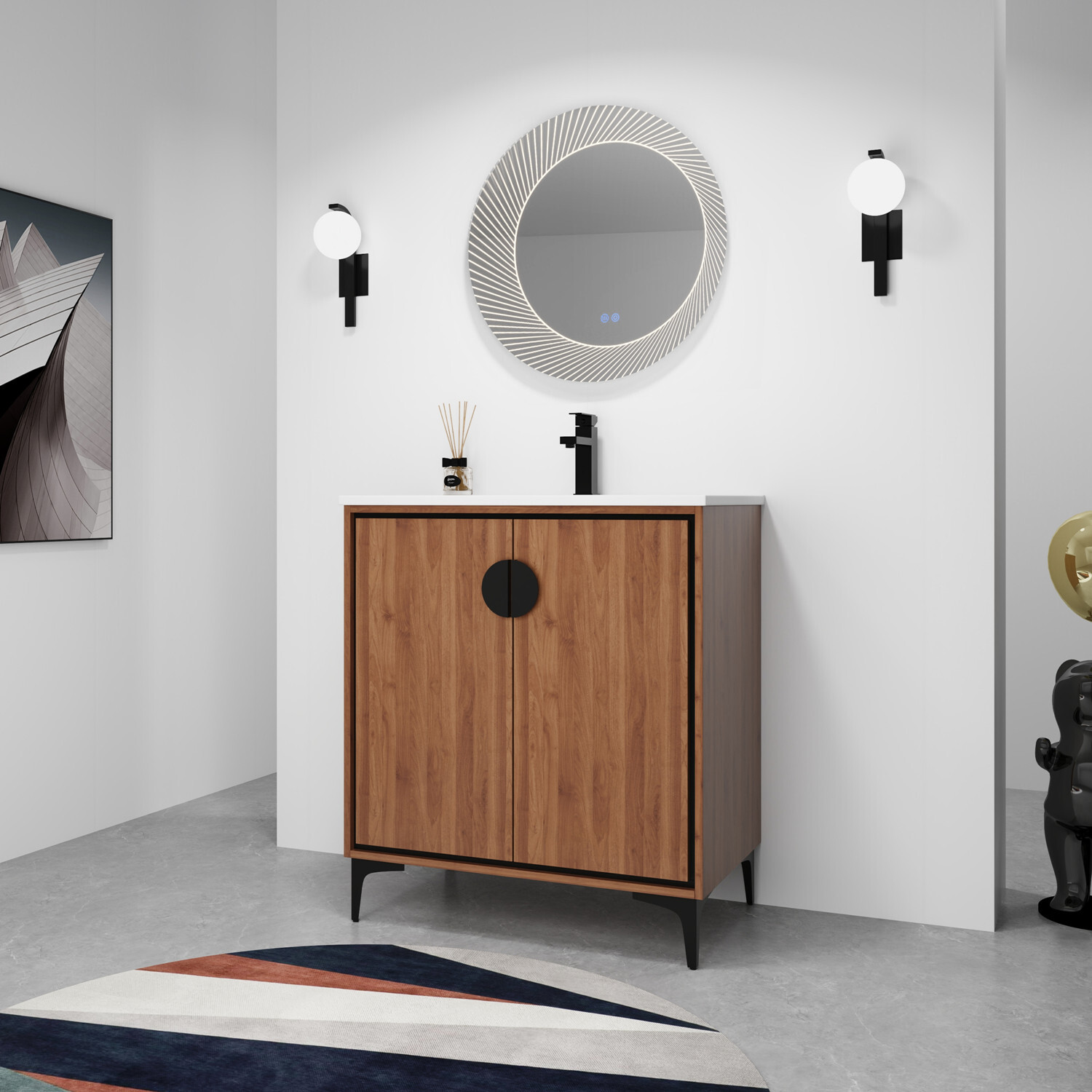 24″ 30″ Bathroom Vanity w/Sink, Freestanding Bath Vanity Storage Cabinet,2 Doors