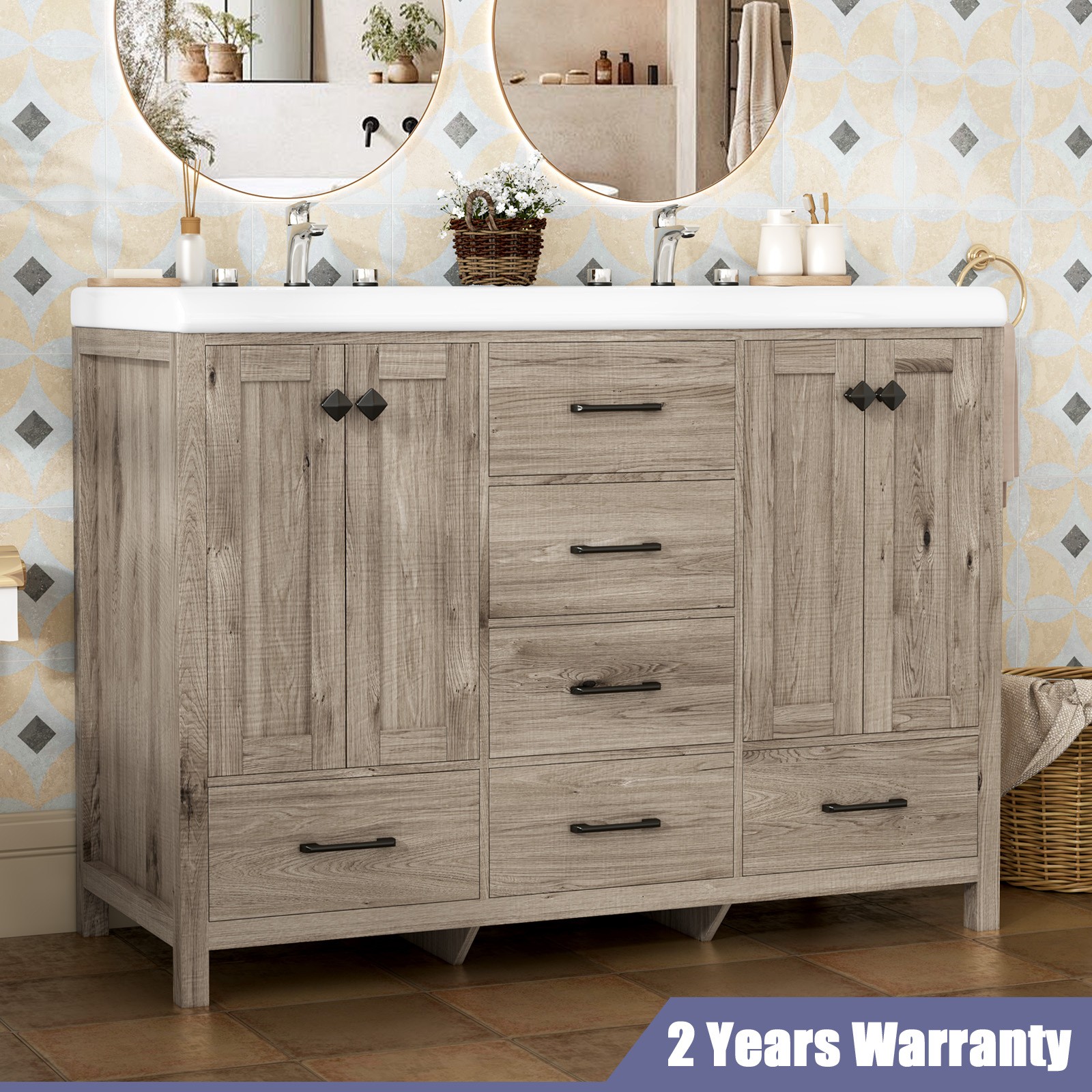 Bathroom Vanity Cabinet with Double Sink Vanity with Ceramic Sink Freestanding