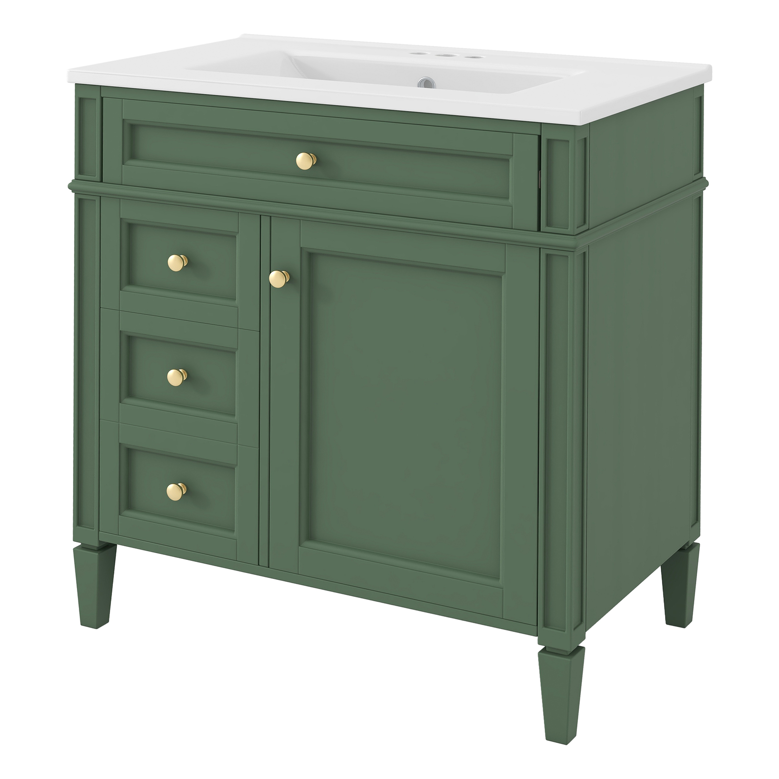 30” Bathroom Vanity with Top Ceramic Sink Modern Storage Cabinet with 2 Drawers
