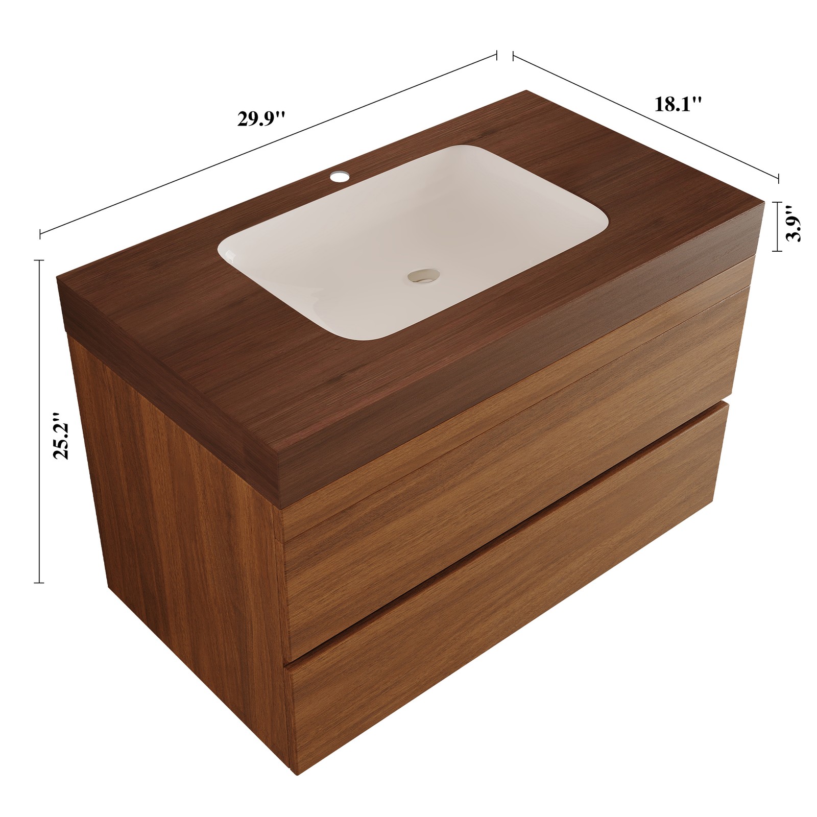 29.9″ Floating Bathroom Vanity with Marble Top and Ceramic Sink