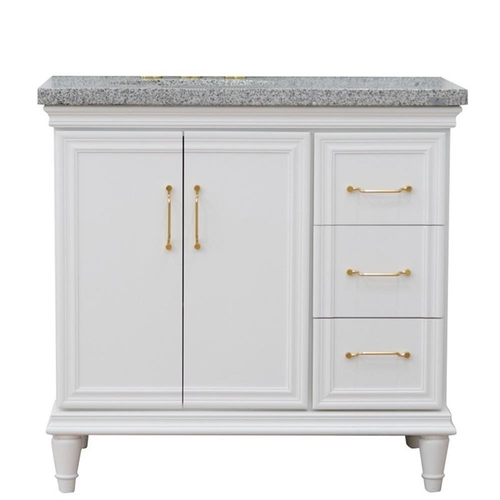 37 in. Single Wooden Vanity White Gray Granite Oval Left Door.Left Sink