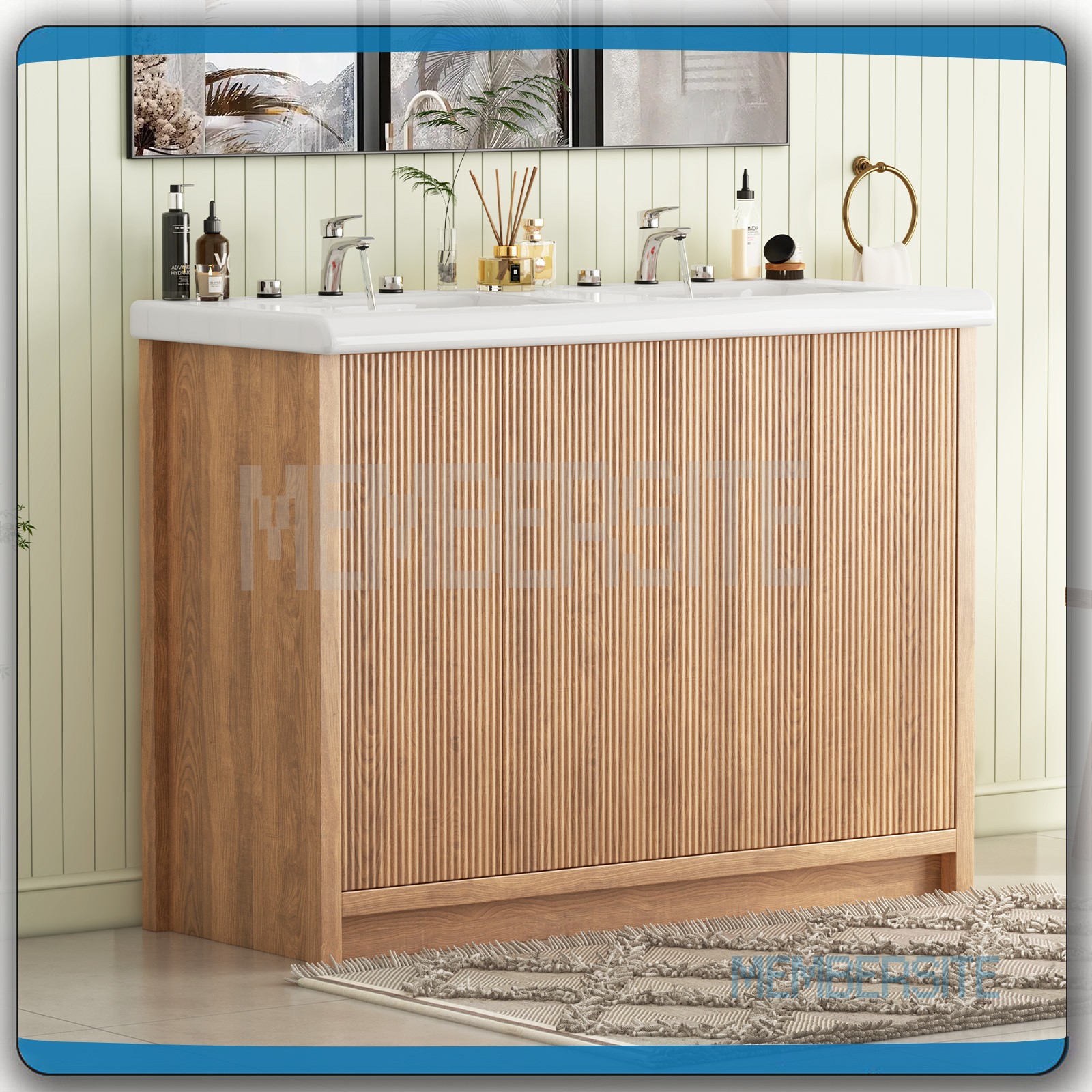 Bathroom Vanity 46.7″ Double Sink Storage Vanity Cabinet 2 Drawers Freestanding