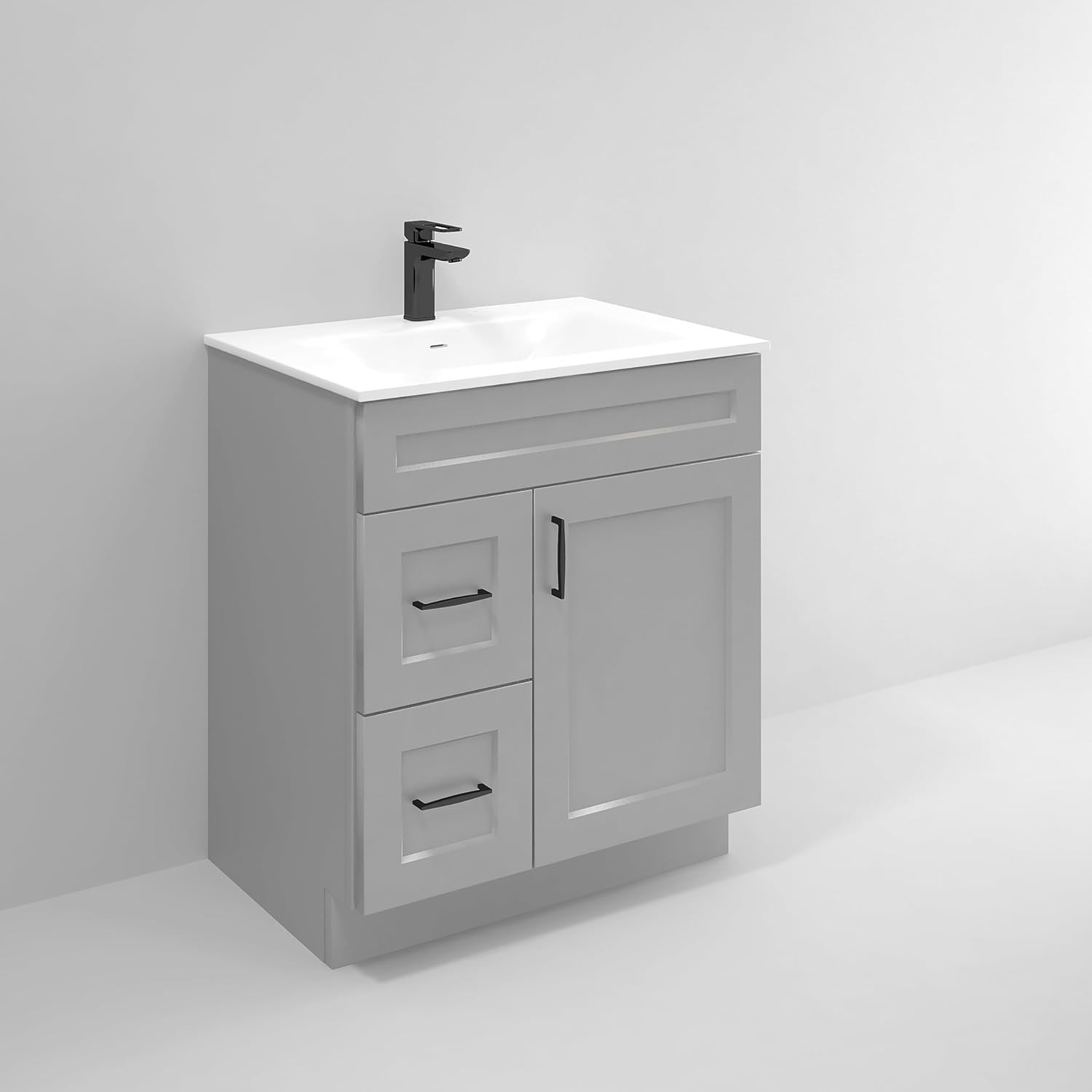 30″ Light Grey Shaker Sink Base Vanity Cabinet with Drawer – RTA