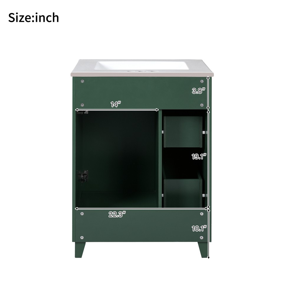 Bathroom Vanity with Ceramic Sink Features 2 Drawers and 1 Door