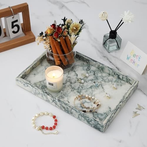 Marble Bathroom Tray,Pure Natural Vanity Tray,Marble Tray for Cyan-green