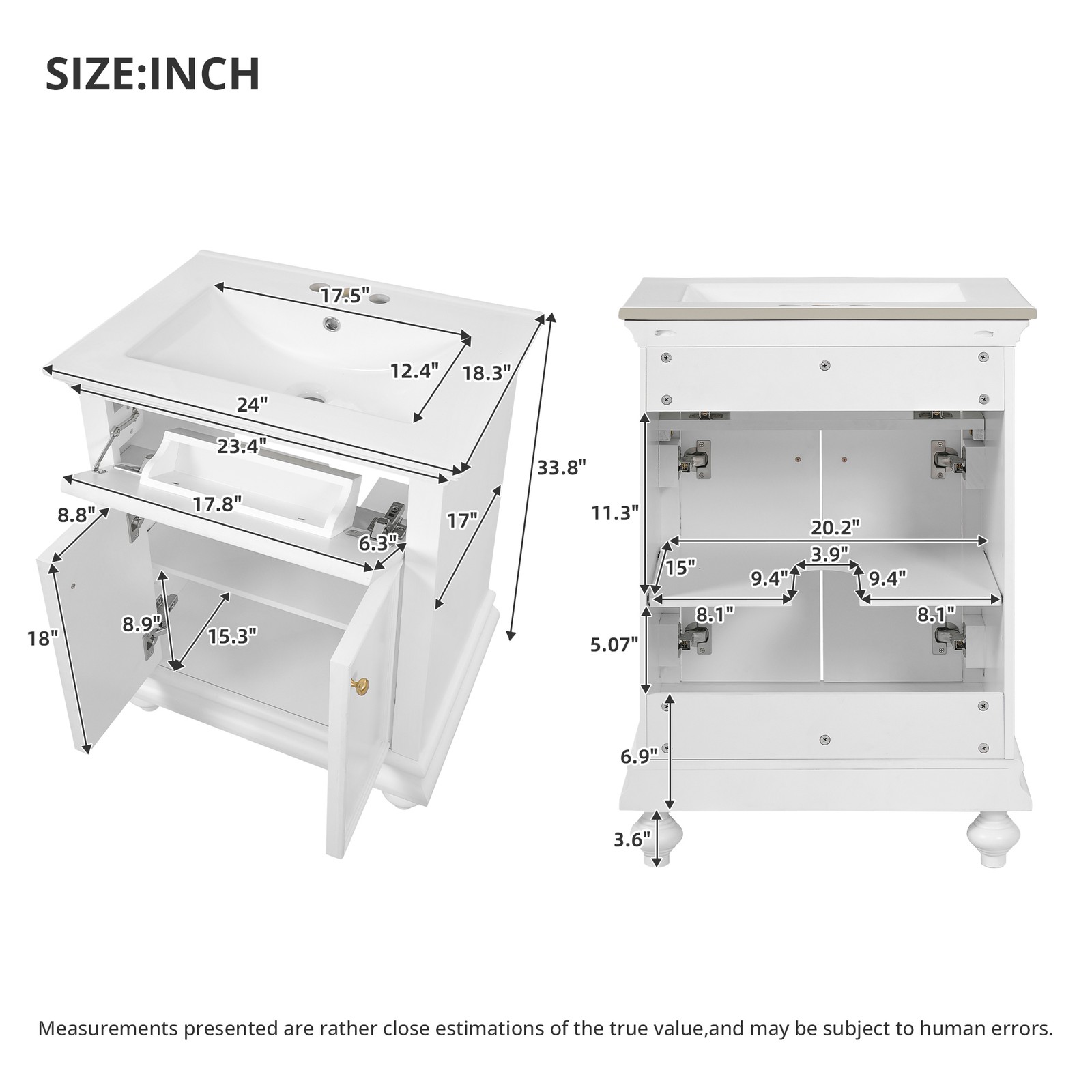 24″ Modern Bathroom Vanity with A Tip-Out Drawer & Soft-Close Hinges White