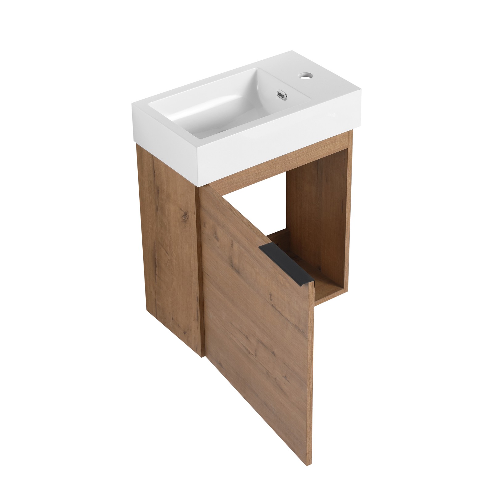 18in Floating Wall-Mounted Bathroom Vanity Cabinet W/ Resin Sink Basin Plywood