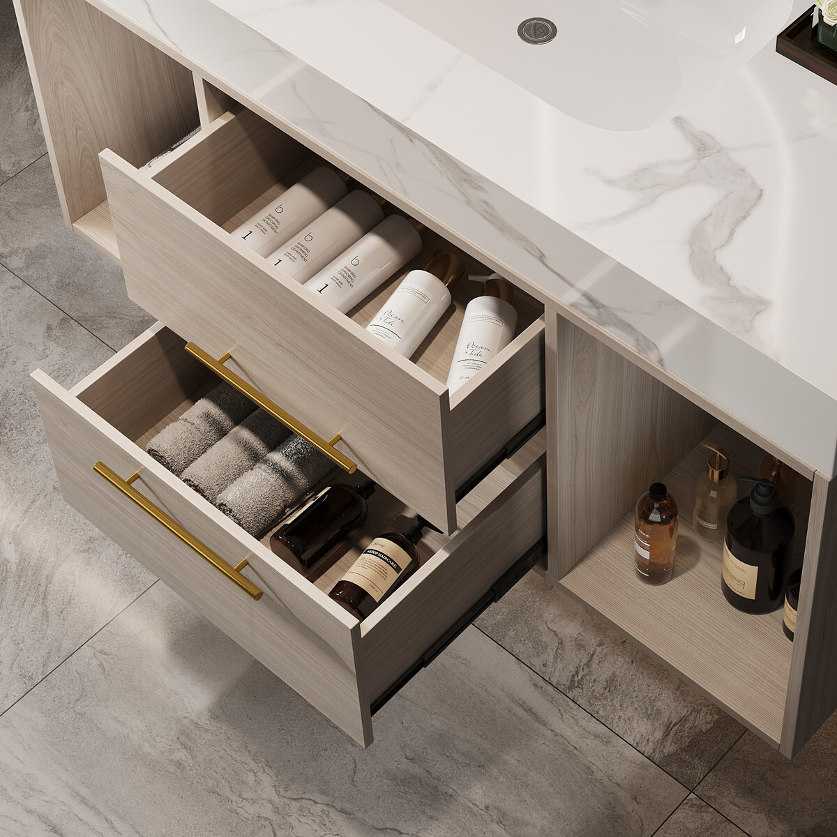 39.4″ Wall Mounted Bathroom Vanity w/ Sink, Floating Vanity Cabinet, 2 Drawers