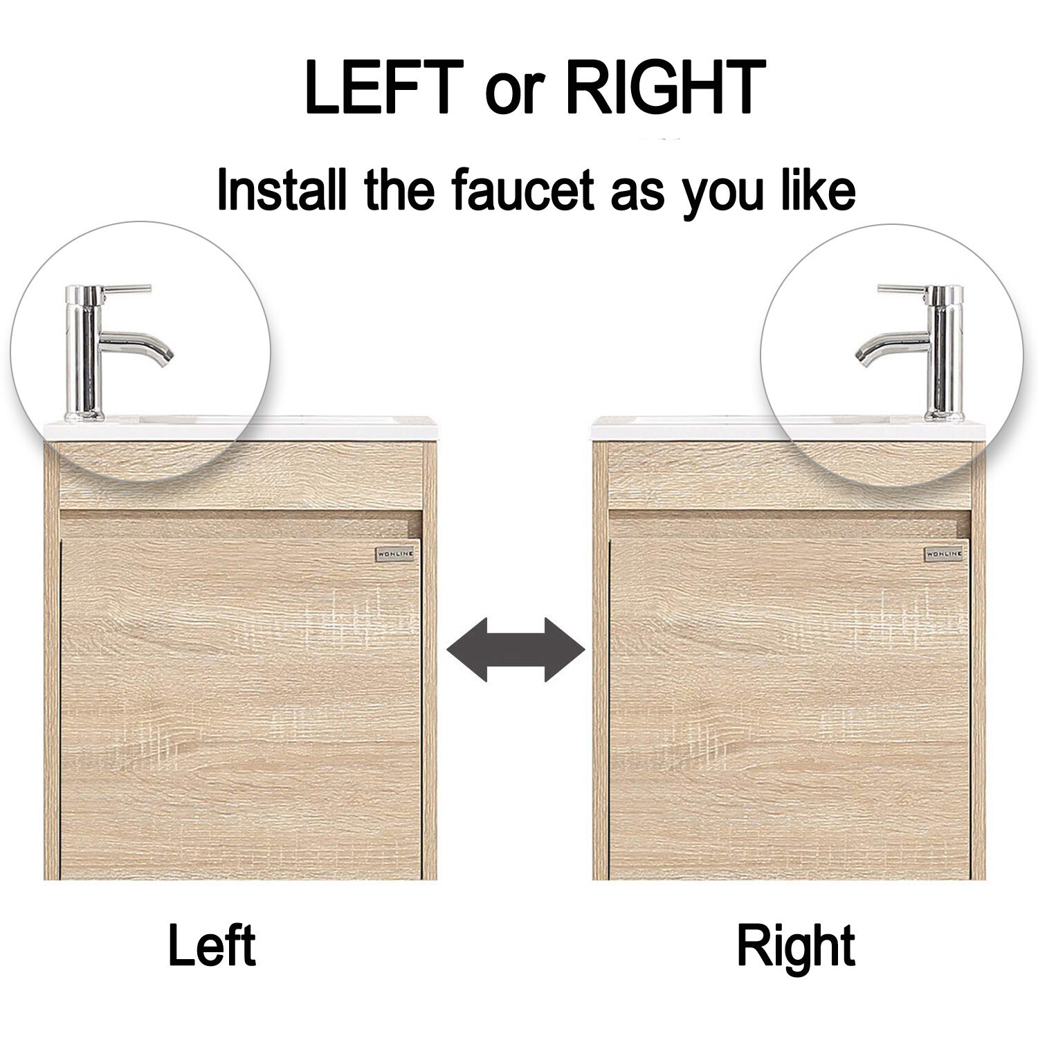 16″ Wall Mounted Bathroom Vanity w/ White Sink Left / Right Side Faucet Set