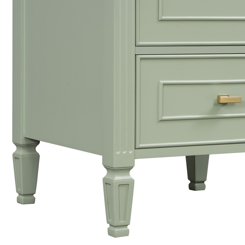 20″ Green Bathroom Vanity, Ceramic Sink, Solid Wood Legs, Soft-Close, Storage
