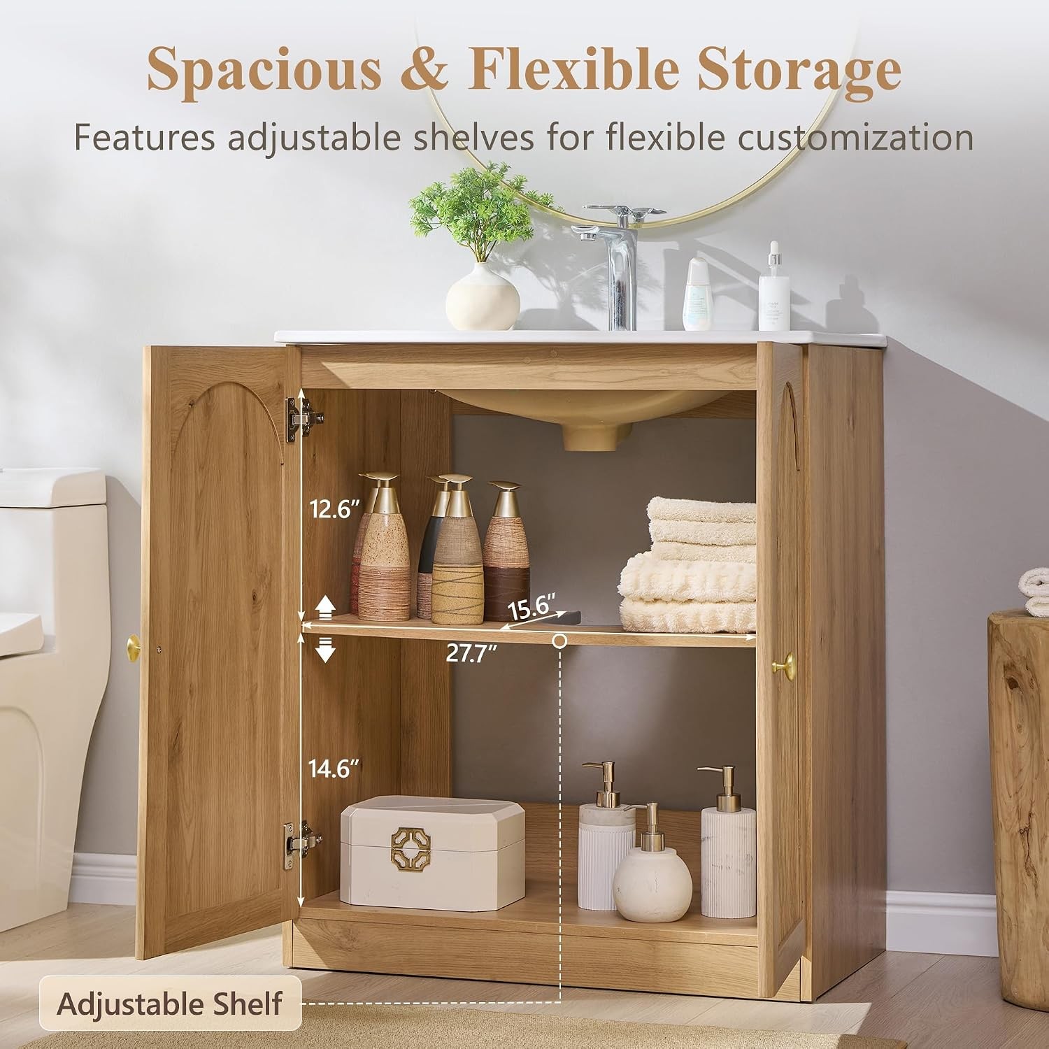 Modern Bathroom Vanity W/ Sink 30 Inch Arched Fluted Bathroom Vanity Cabinet