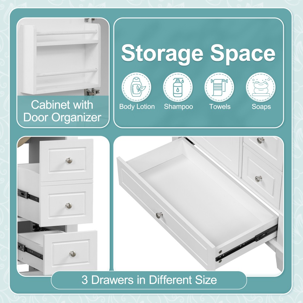 30″ Bathroom Vanity with Sink, One Door with Shelf and Three Drawers