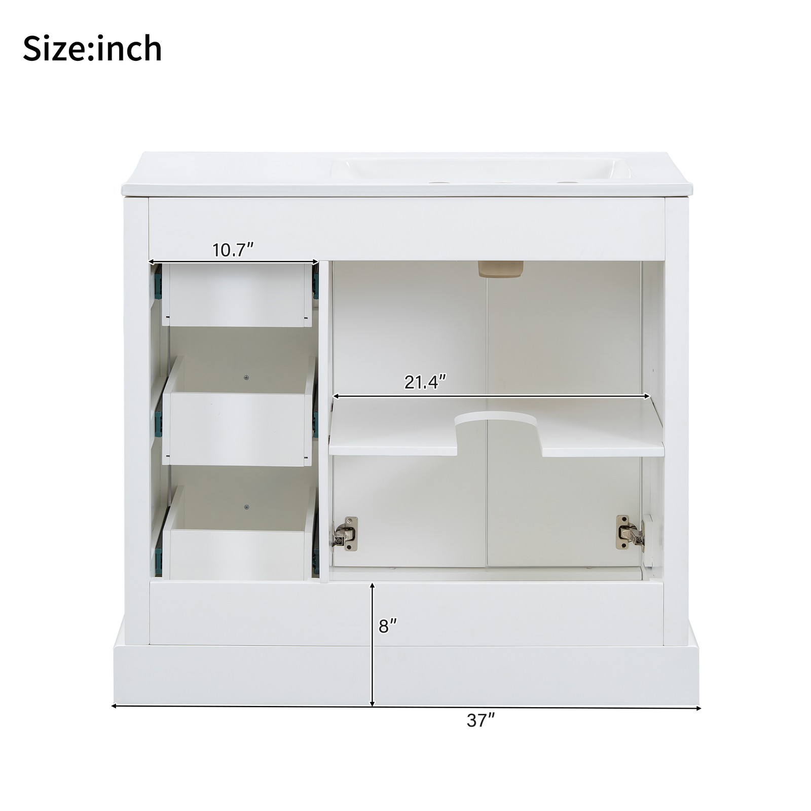 36″ White Transitional Bathroom Vanity with Ceramic Sink