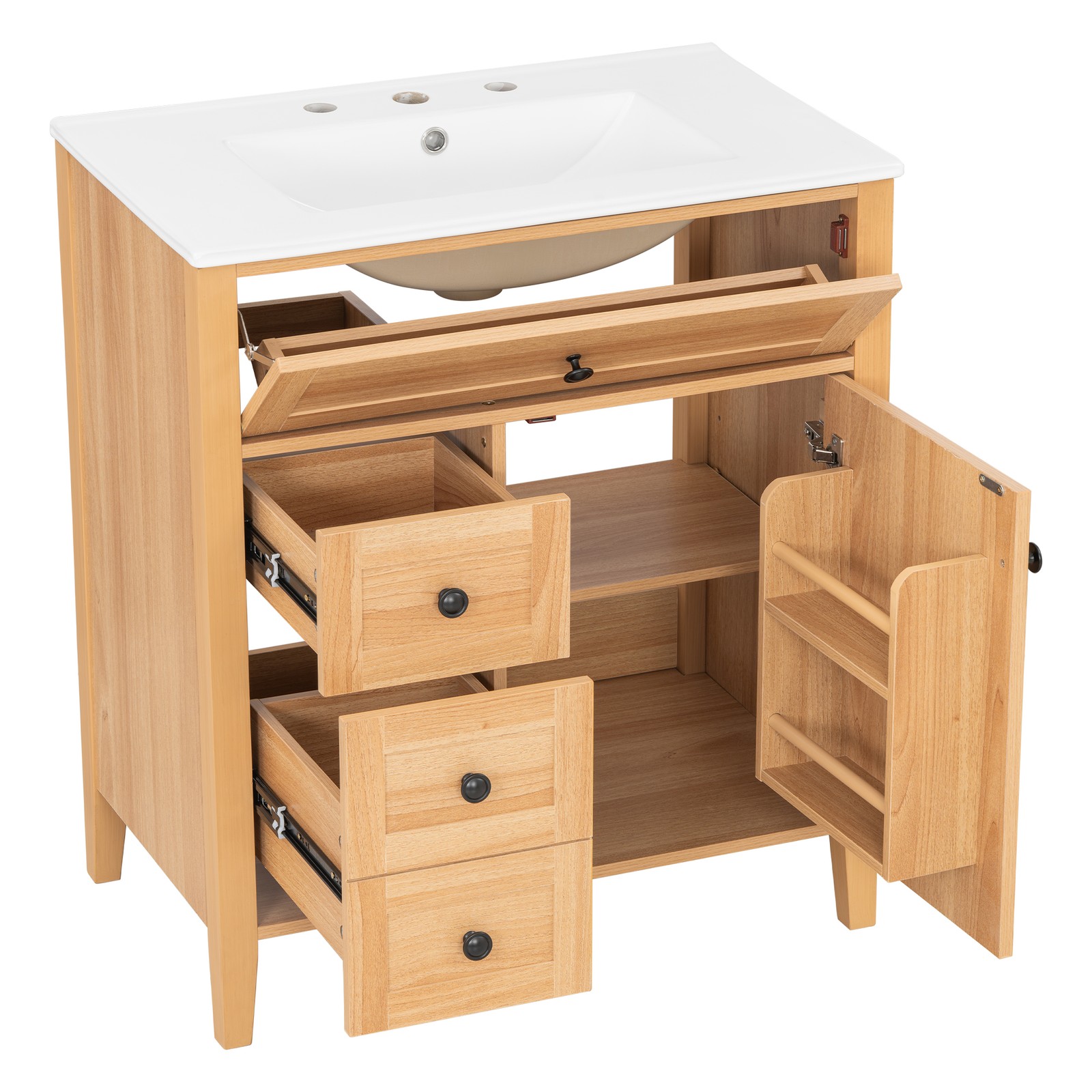 30″ Bathroom Vanity with Sink, 3 Drawers, Freestanding Vanity Storage Cabinet