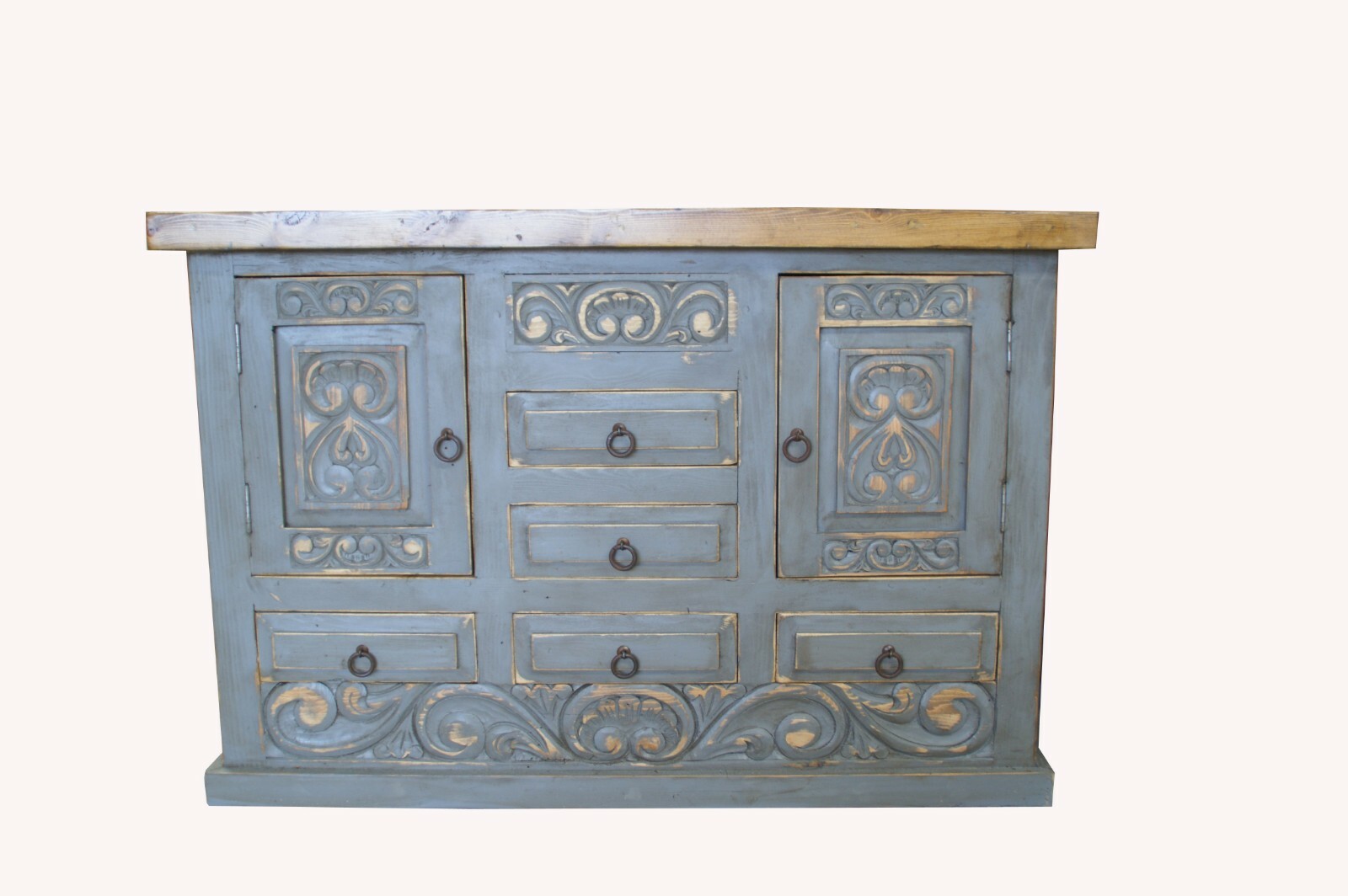 Shipwreck Rustic Gray Carved Wood Bathroom Vanity 60″ wide