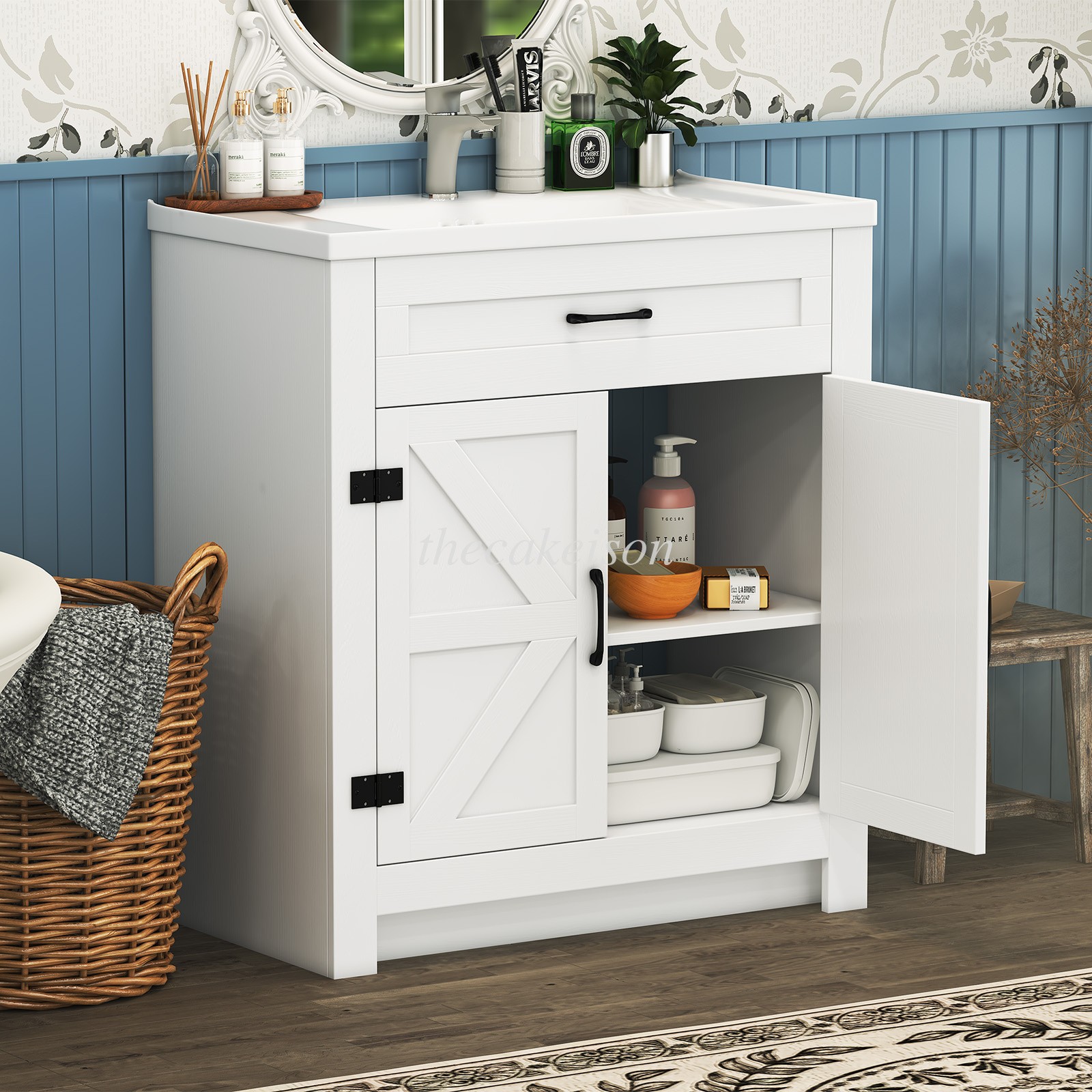 23″ Bathroom Vanity w/Ceramic Sink Wood Bathroom Cabinet Freestanding NEW