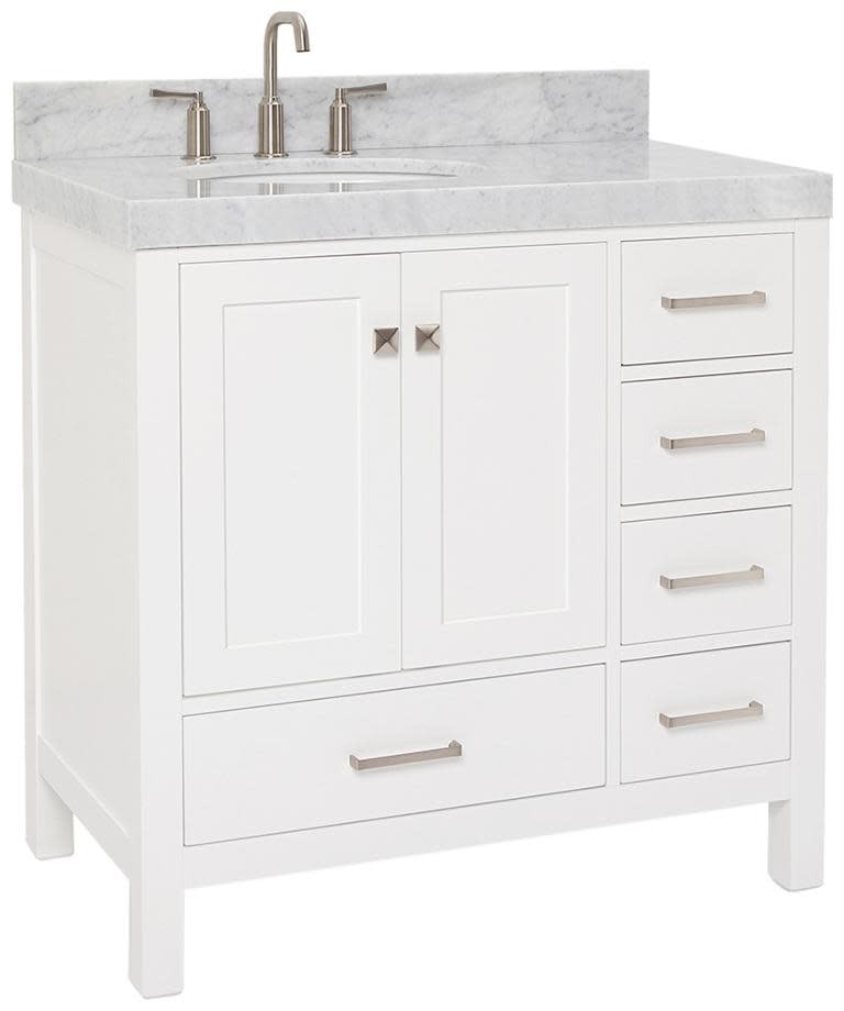 Ariel A036SLCW5OVO Cambridge 36″ – White / Italian Carrara Marble Top / Brushed