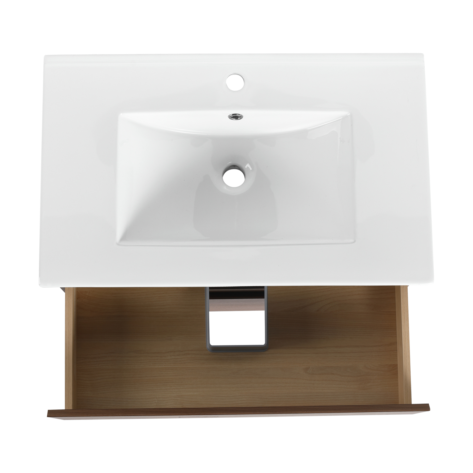 30″ Wood Wall Mounted Bathroom Vanity With 2 Drawers Cabinet Ceramic Sink Basin