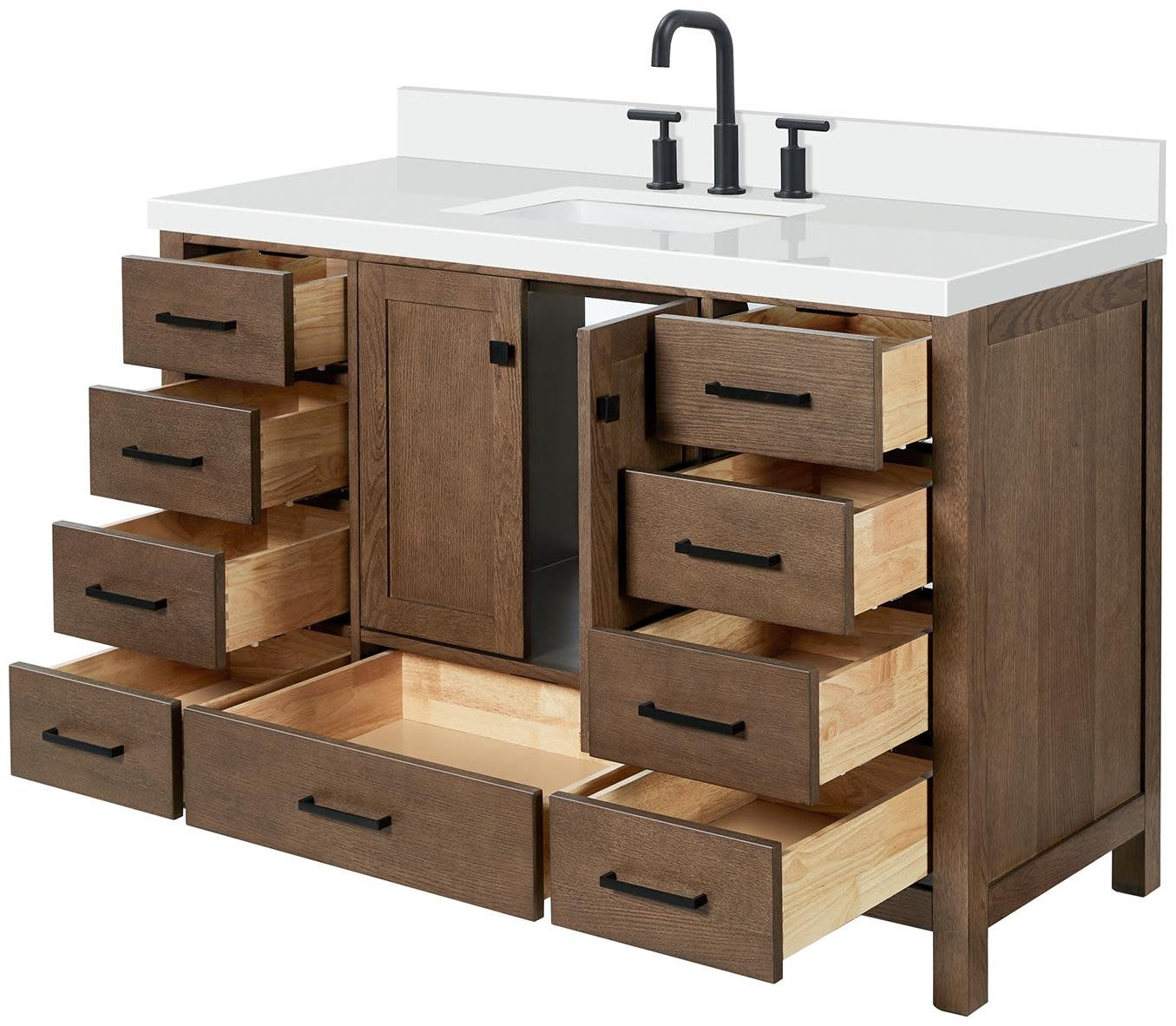 Ariel A055SWQRVO Cambridge 54″ – Brown Oak / Pure White Quartz / Satin Brass