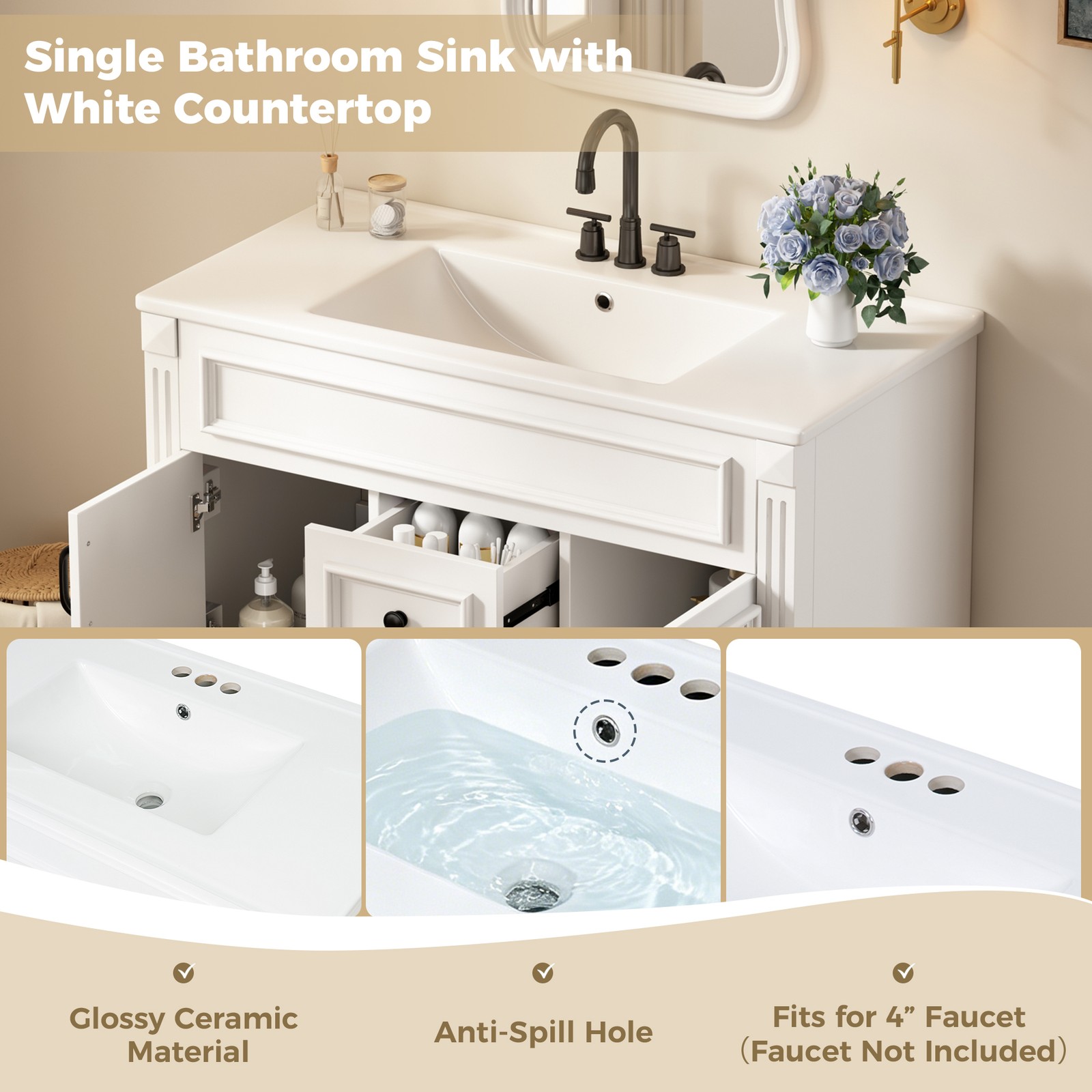 FUNIDEE 36inch Wall Mounted Bathroom Cabinet with Ceramic Sink Combo Vanity Set
