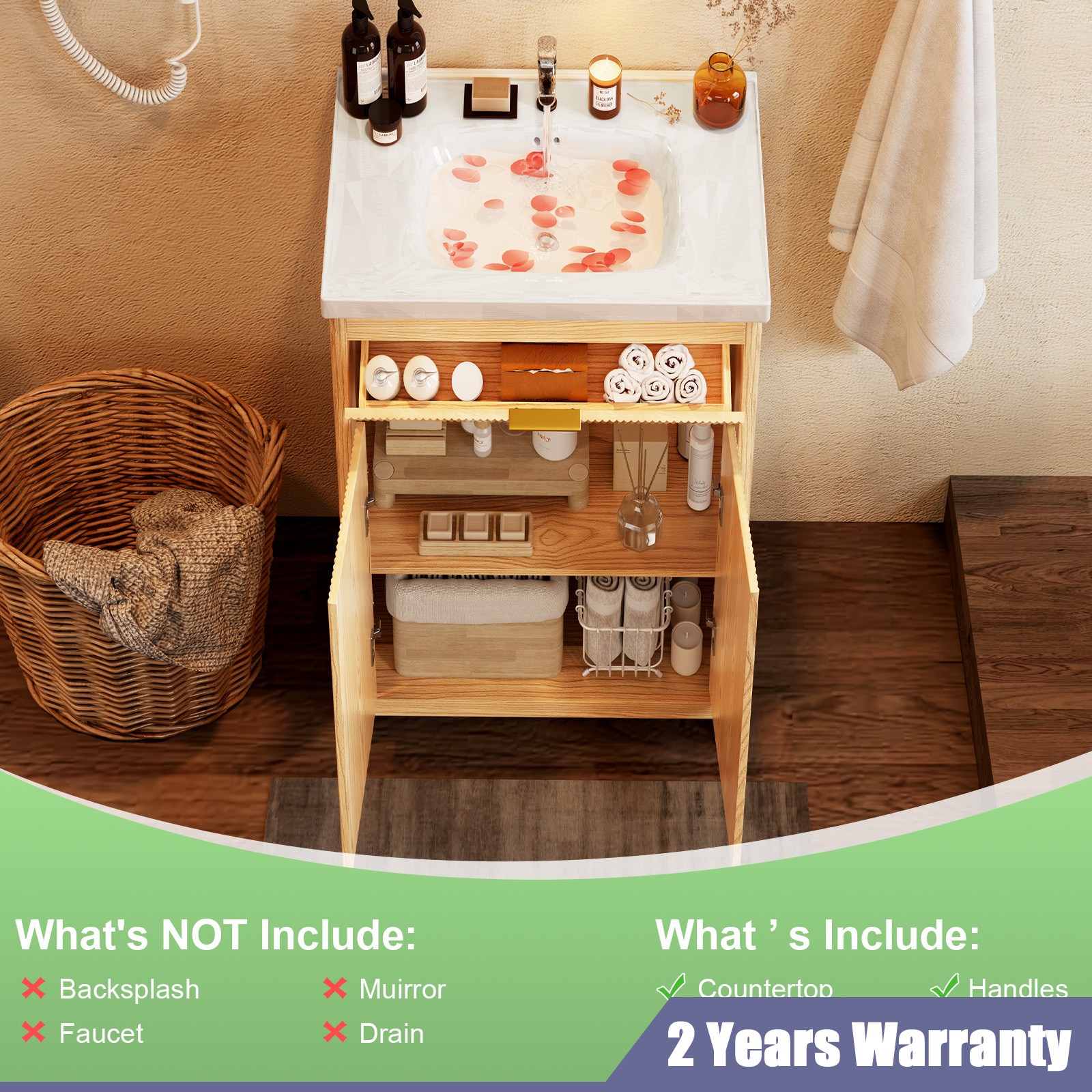 Bathroom Vanity Ceramic Sink Cabinet Freestanding Wooden Storage Cabinet