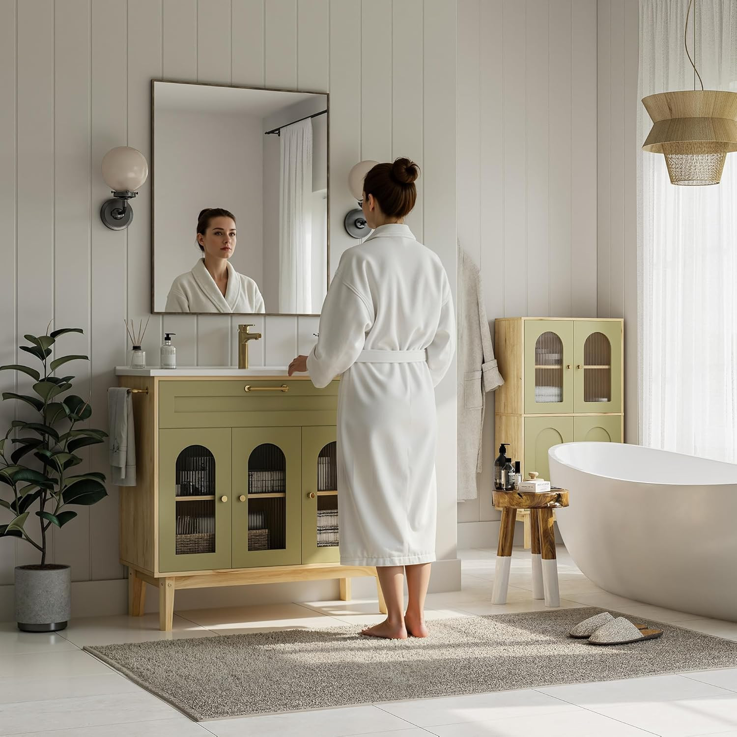 Elegant 36″ Bathroom Vanity with Sink, Glass Doors, Towel Bar & Storage Shelves