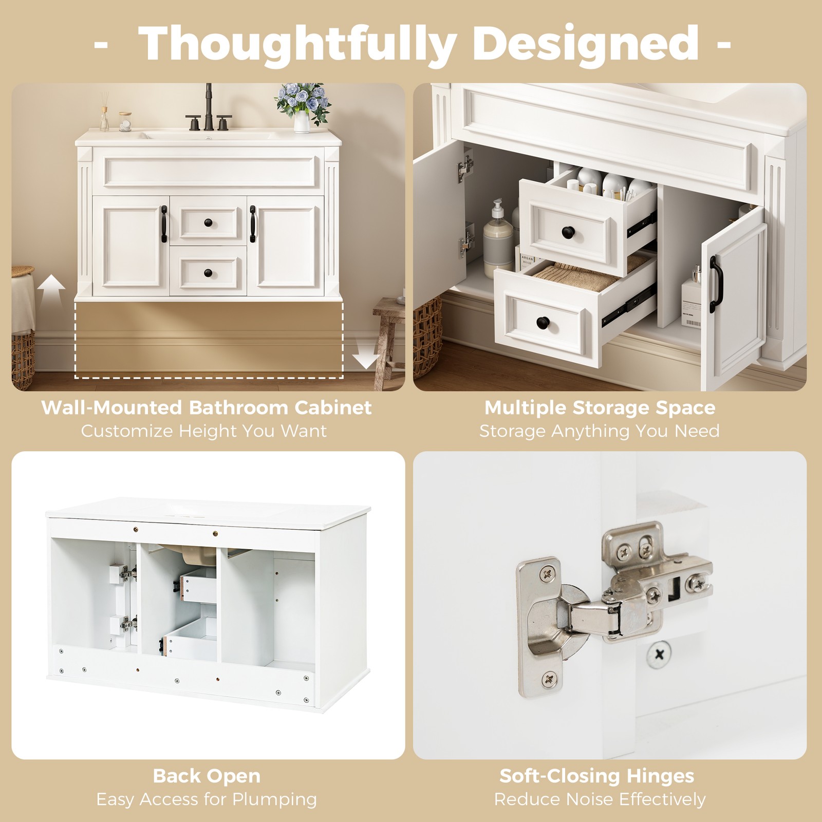 FUNIDEE 36inch Wall Mounted Bathroom Cabinet with Ceramic Sink Combo Vanity Set