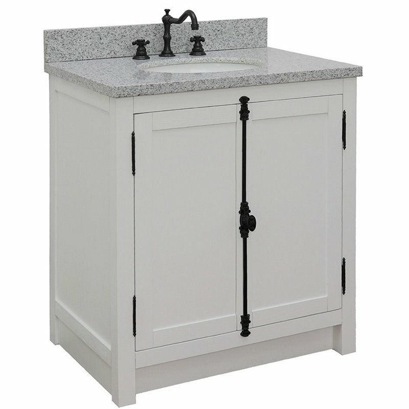 Plantation 31″ Oval Sink Solid Wood Vanity in Glacier Ash/Gray Granite Stone