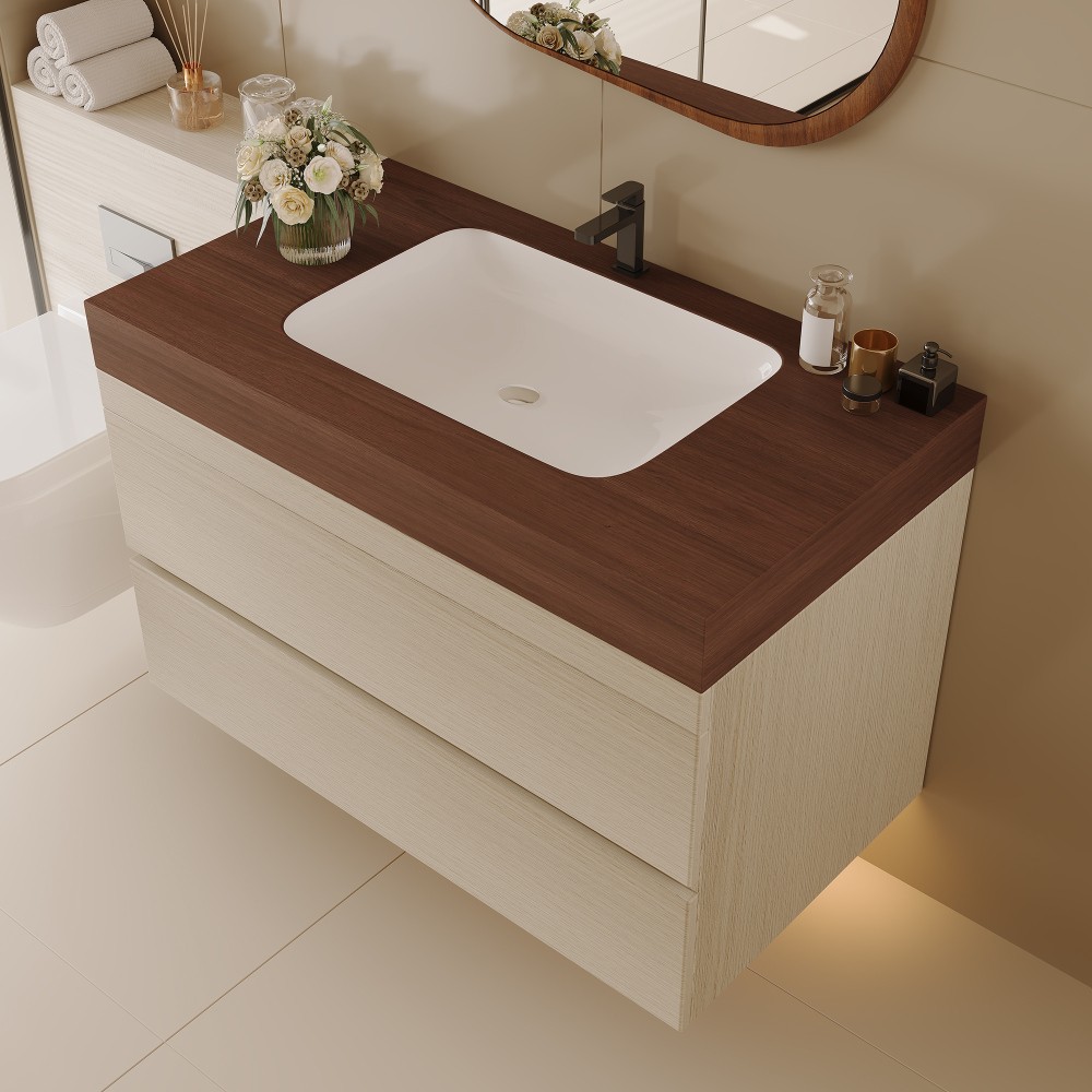 29.9″ Floating Bathroom Vanity with Marble Top & Undermount Sink, Wall-Mounted