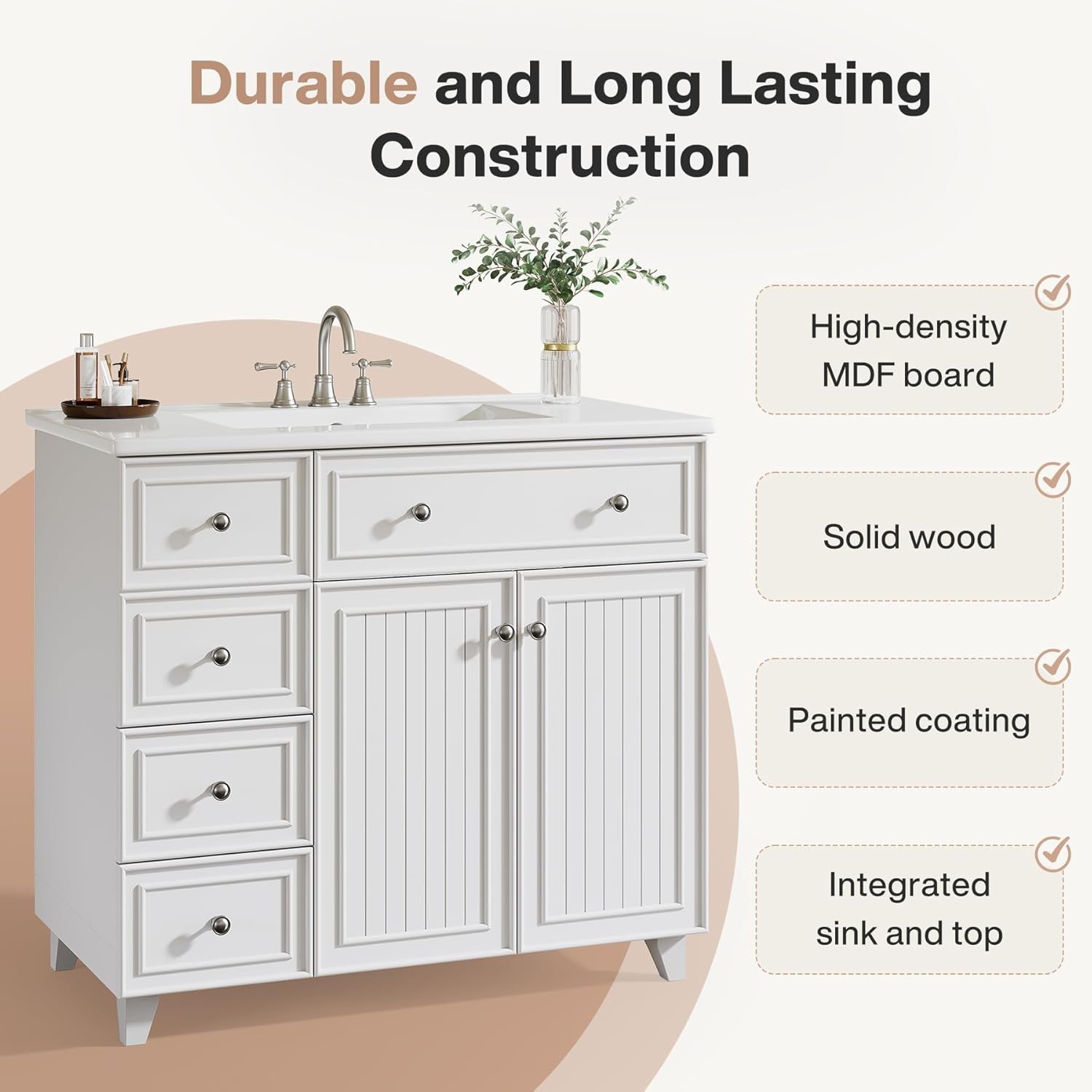 36″ Bathroom Vanity with Sink, Bathroom Sink Cabinet with 5 Drawers & 2 Doors