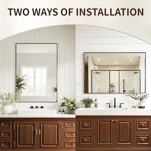 Bathroom Vanity Mirror-36″ x 24″, Shatterproof & Anti-Rust, 36″L x 24″W Black