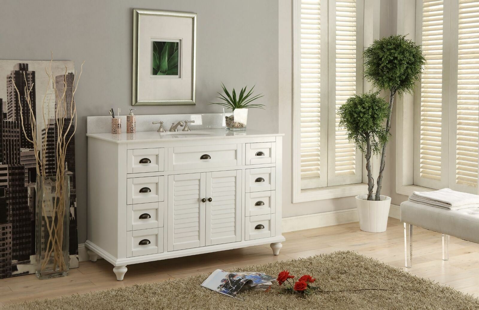 49 inch Glennville White Quartz Top Bathroom Vanity 28327W-QT