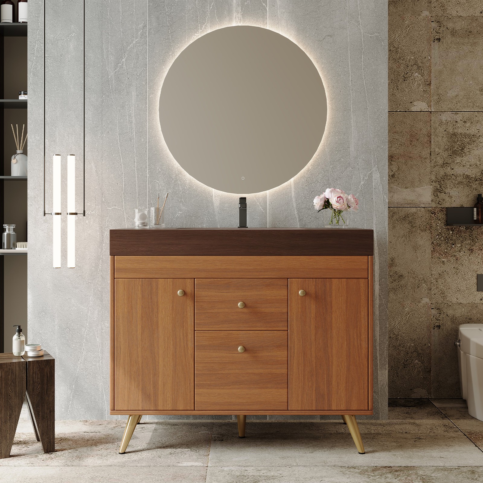 36″ Freestanding Bathroom Vanity with Sintered Stone Top & Ceramic Sink