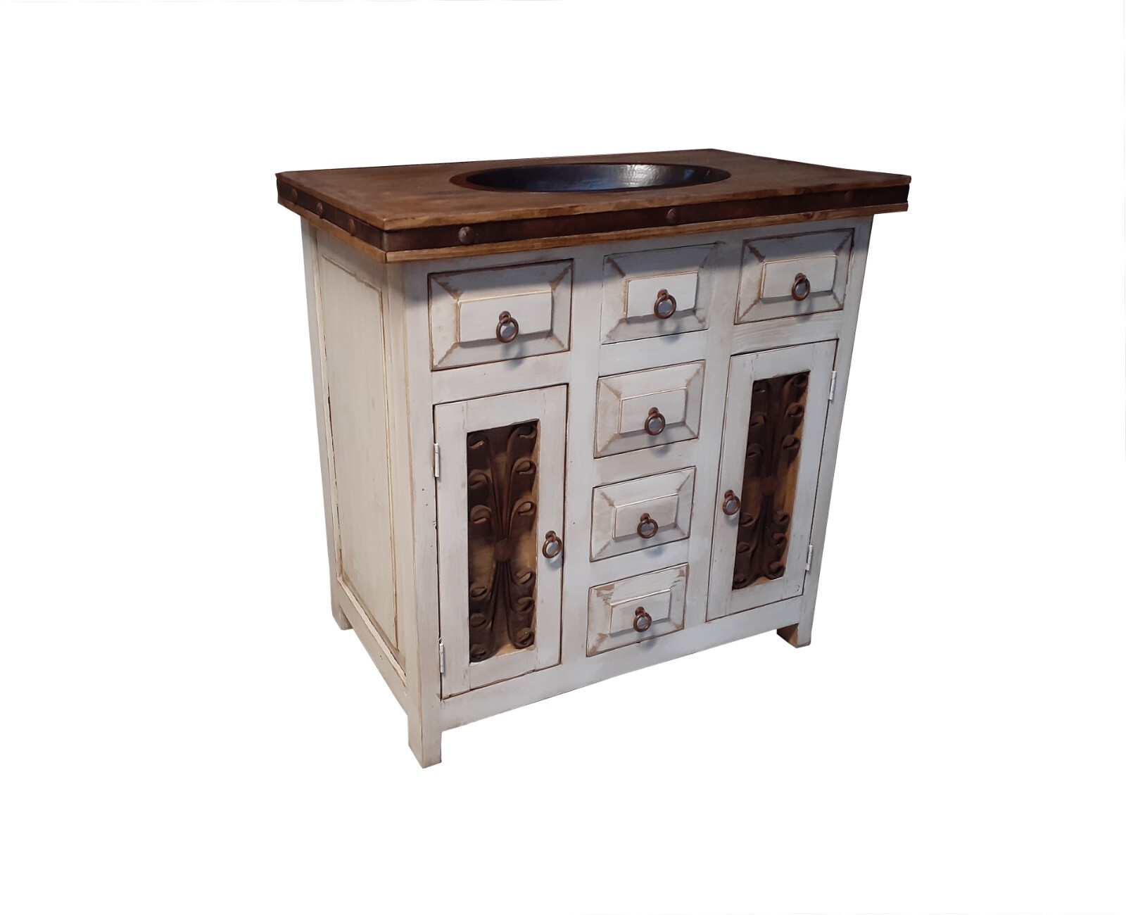Saint Andrew Rustic Bathroom Vanity Furniture With Copper sink