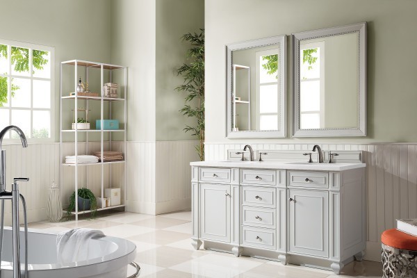 60″ James Martin Bristol 157-V60D-BW-3WZ Double Vanity Cabinet White Zeus Top