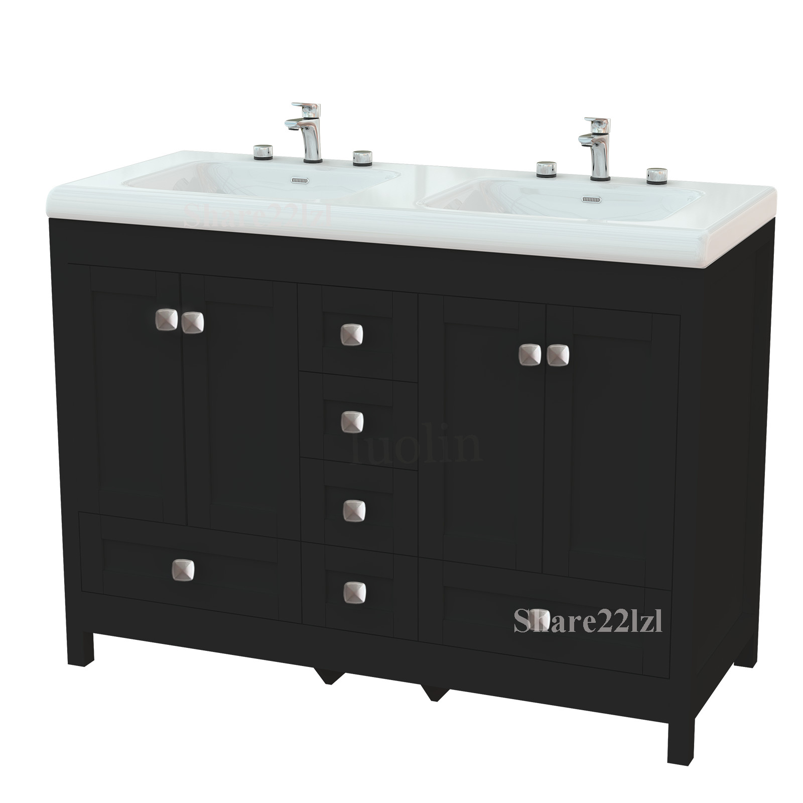 47inch Bathroom Vanity Cabinet Double Ceramic Sink Top Sink Cabinet Modern Wood