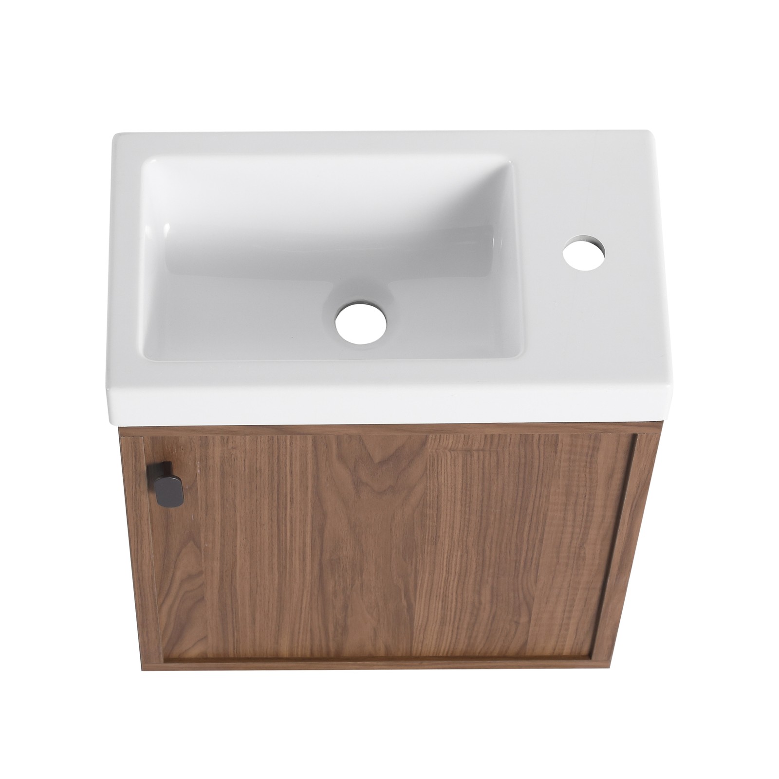 18.5″ Walnut Wall Mounted Floating Bathroom Vanity W/ Door Storage W/ Resin Sink