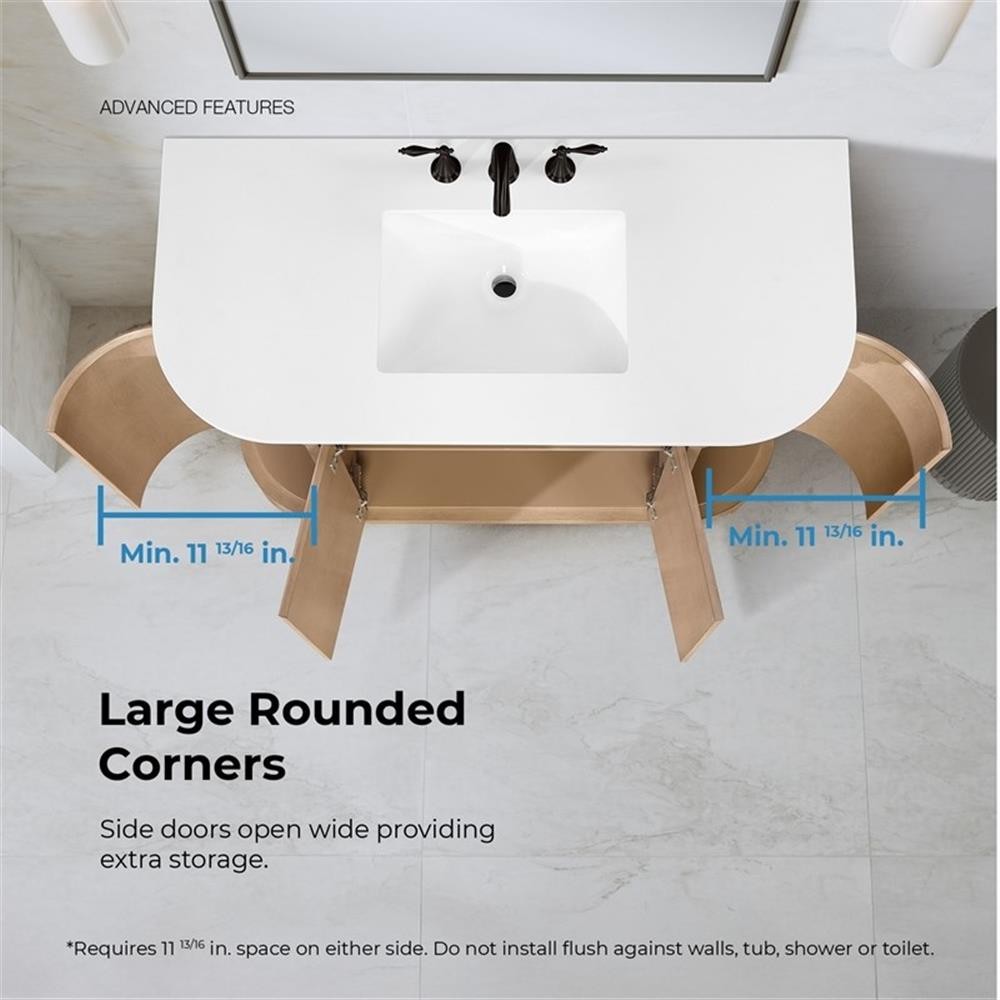 Pemberly Row 48″ Bathroom Vanity in Sahara Birch with White Countertop