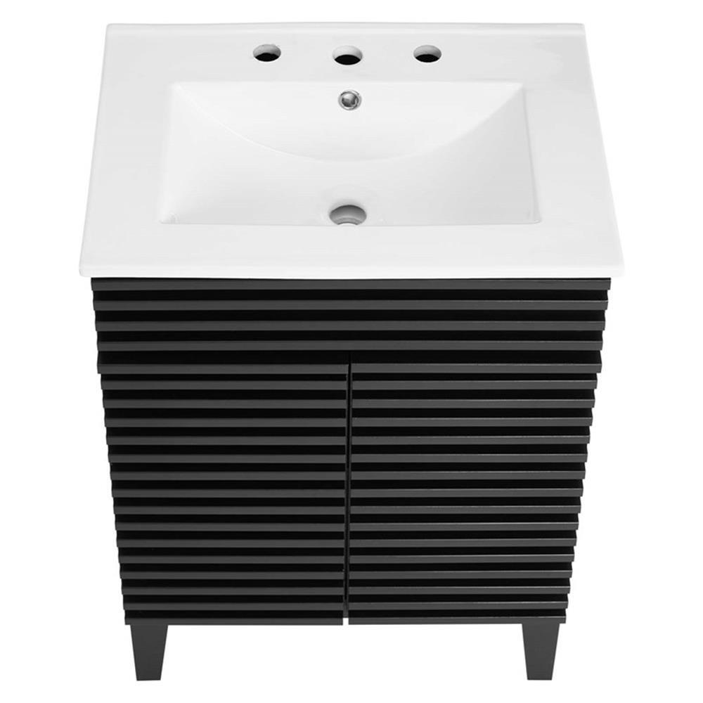 Modway Render Modern Style Wood Bathroom Vanity in Black and White