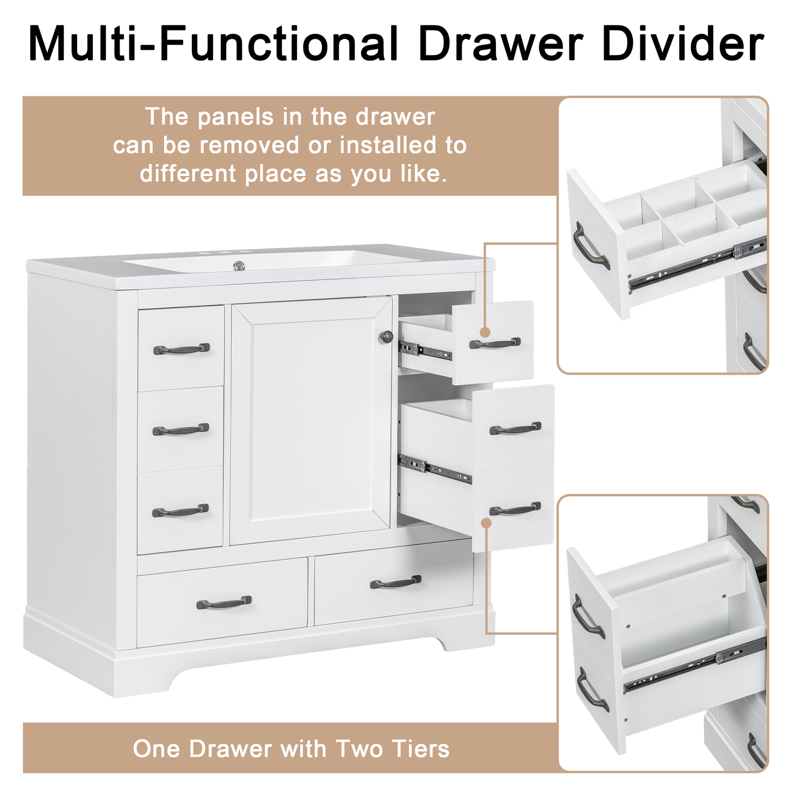 36“ Bathroom Vanity w/ Sink, 6 Drawers, Freestanding Storage Bath Vanity Cabinet