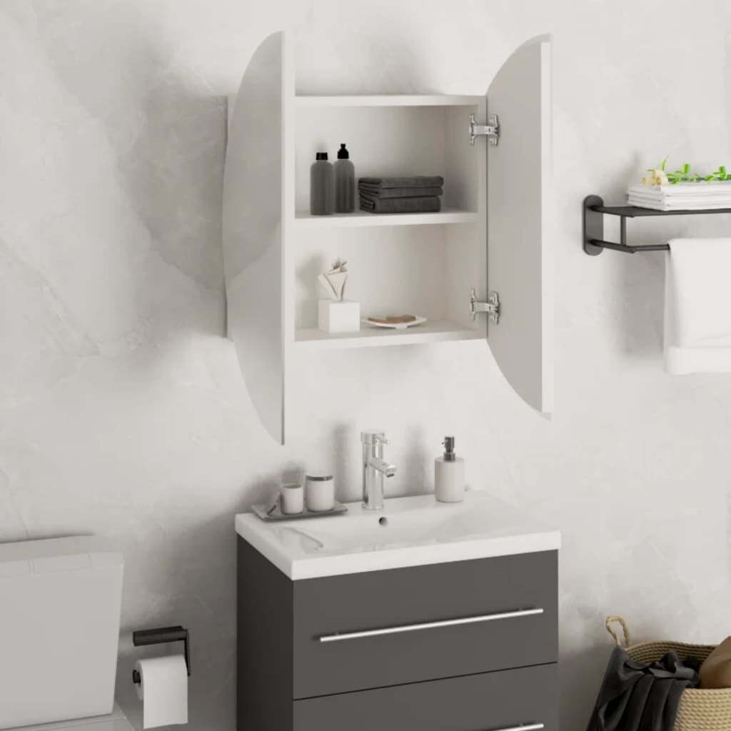 Bathroom Cabinet with Round Mirror&LED White 18.5″x18.5″x6.9″