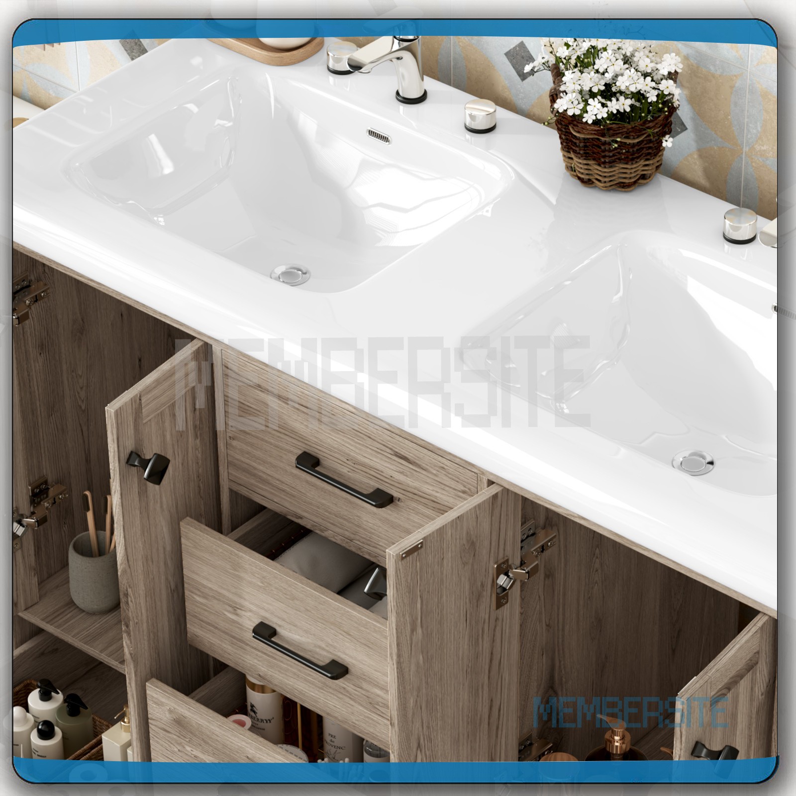 Bathroom Vanity 47.3″ Vanity Top w/Double Sink Ceramic & Drawers Freestanding