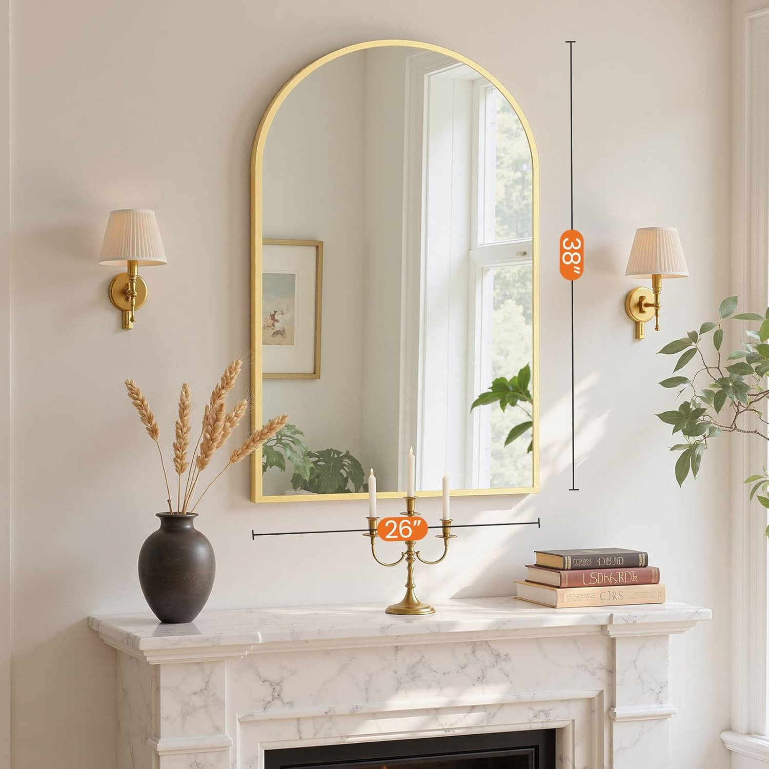 26.5″X38″ Arched Gold Bathroom Vanity Mirror for over Sink, Wall Decor Mirror fo