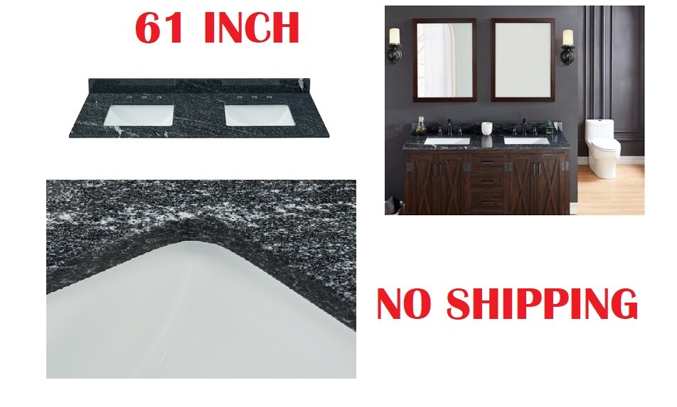For 60″ Vanity Thunder Black Granite Look Double Sink Bathroom Top 61″ 60 in