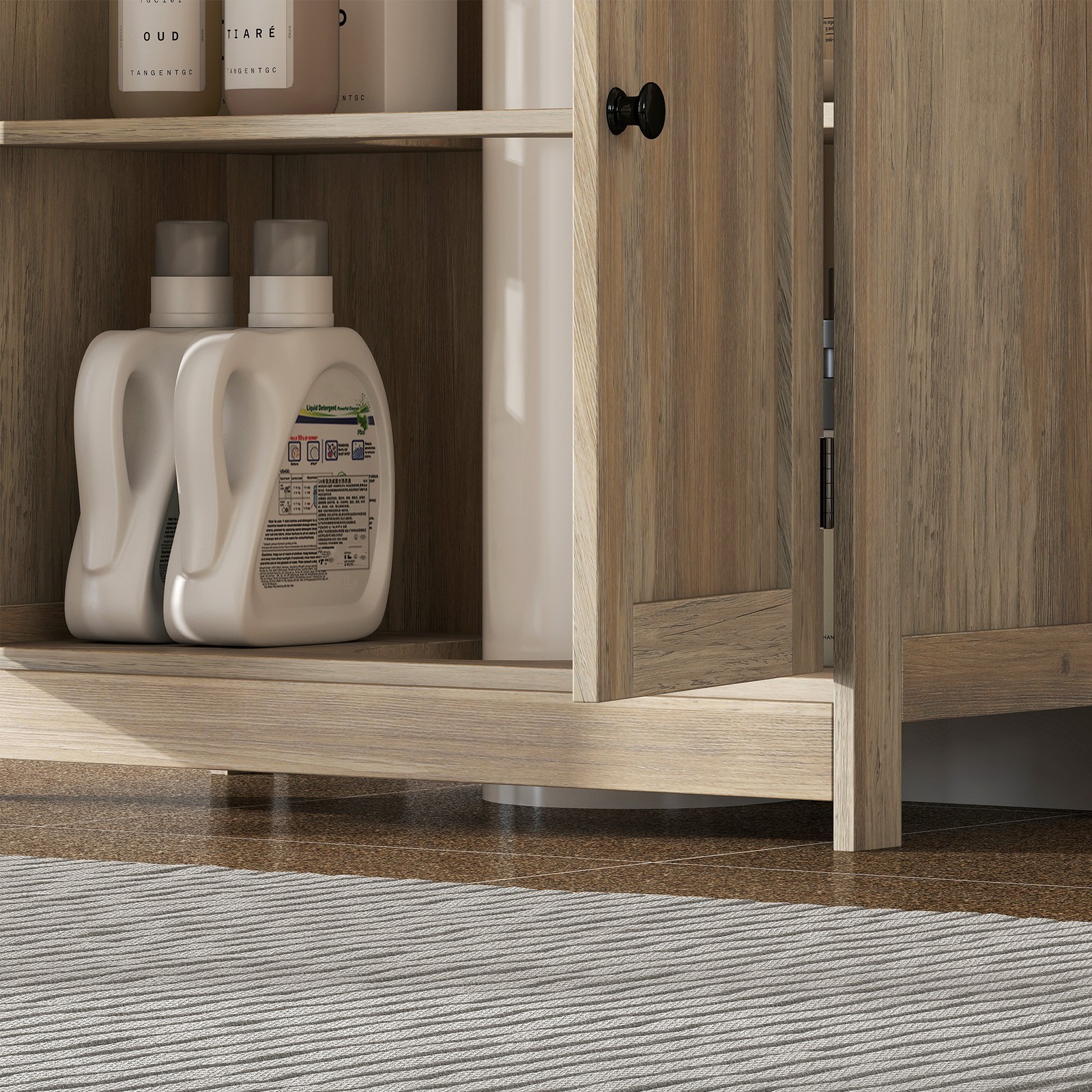 Under Sink Bathroom Cabinet with 2 Doors and Shelf, Weathered Gray Oak