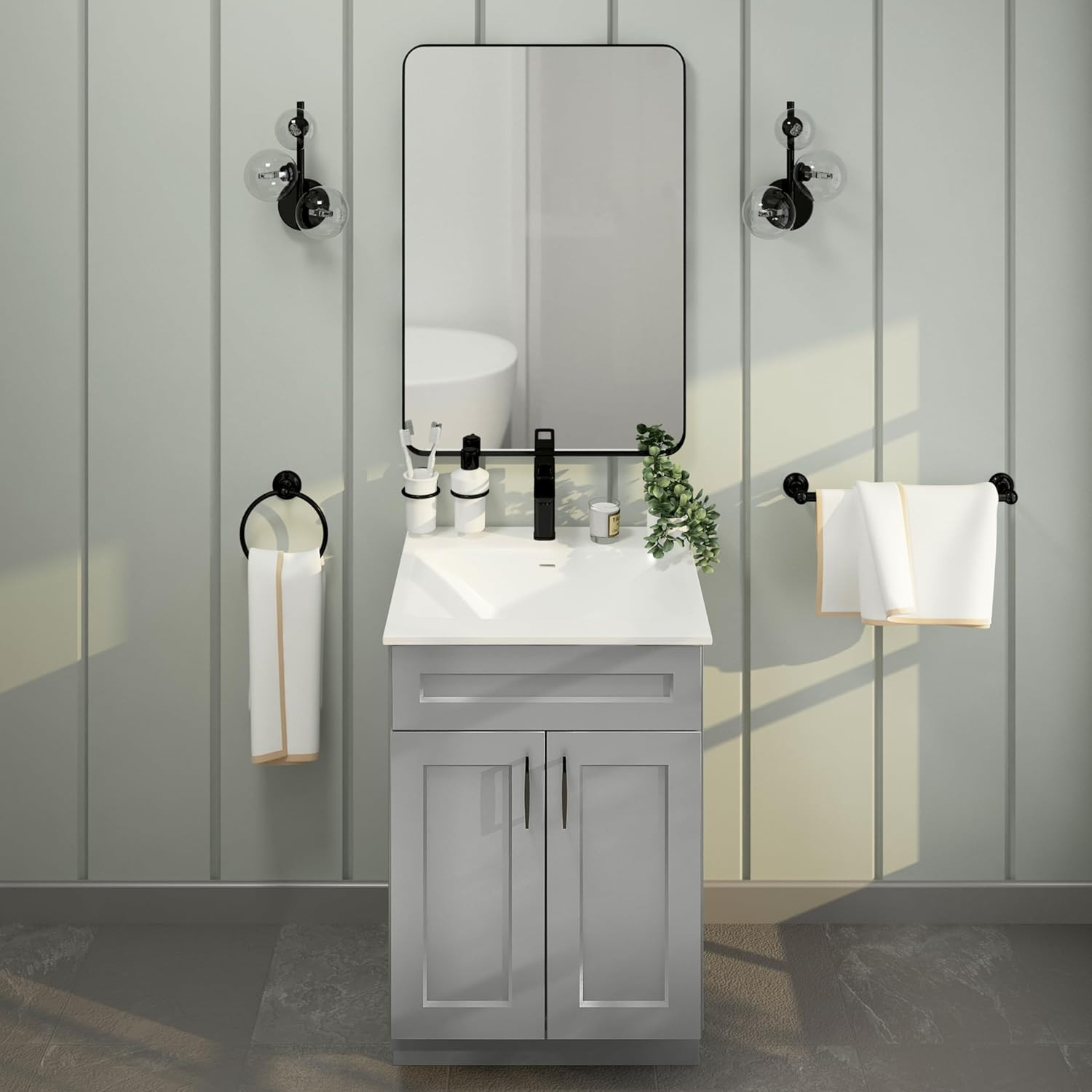 Light Grey 24″ Shaker Bathroom Vanity Sink Base – Ready to Assemble