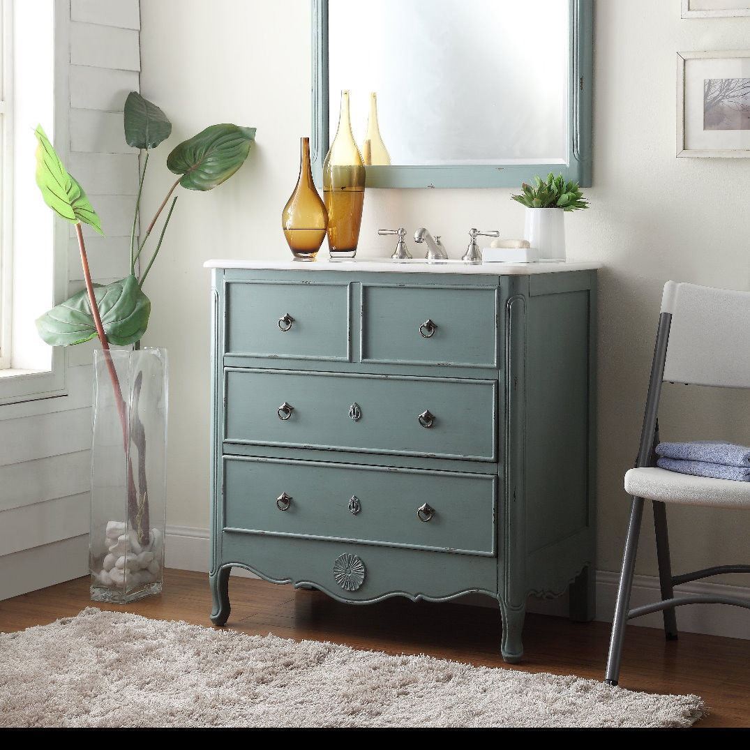 34 inch Cottage look Blue Daleville Bathroom Sink vanity HF081Y – Local Pick up