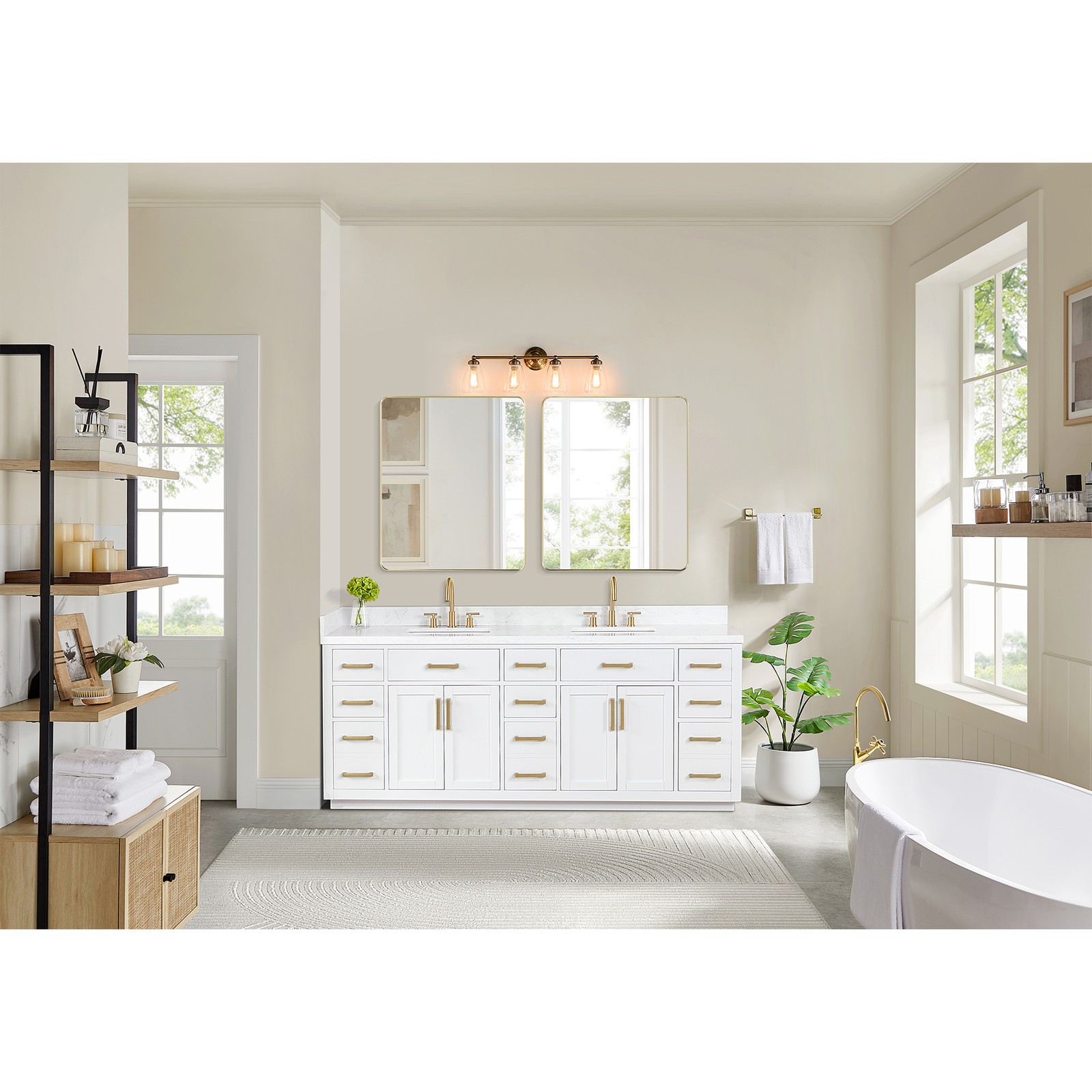 Gavino 84″ Wood Vanity in White with Composite Stone Top no Mirror