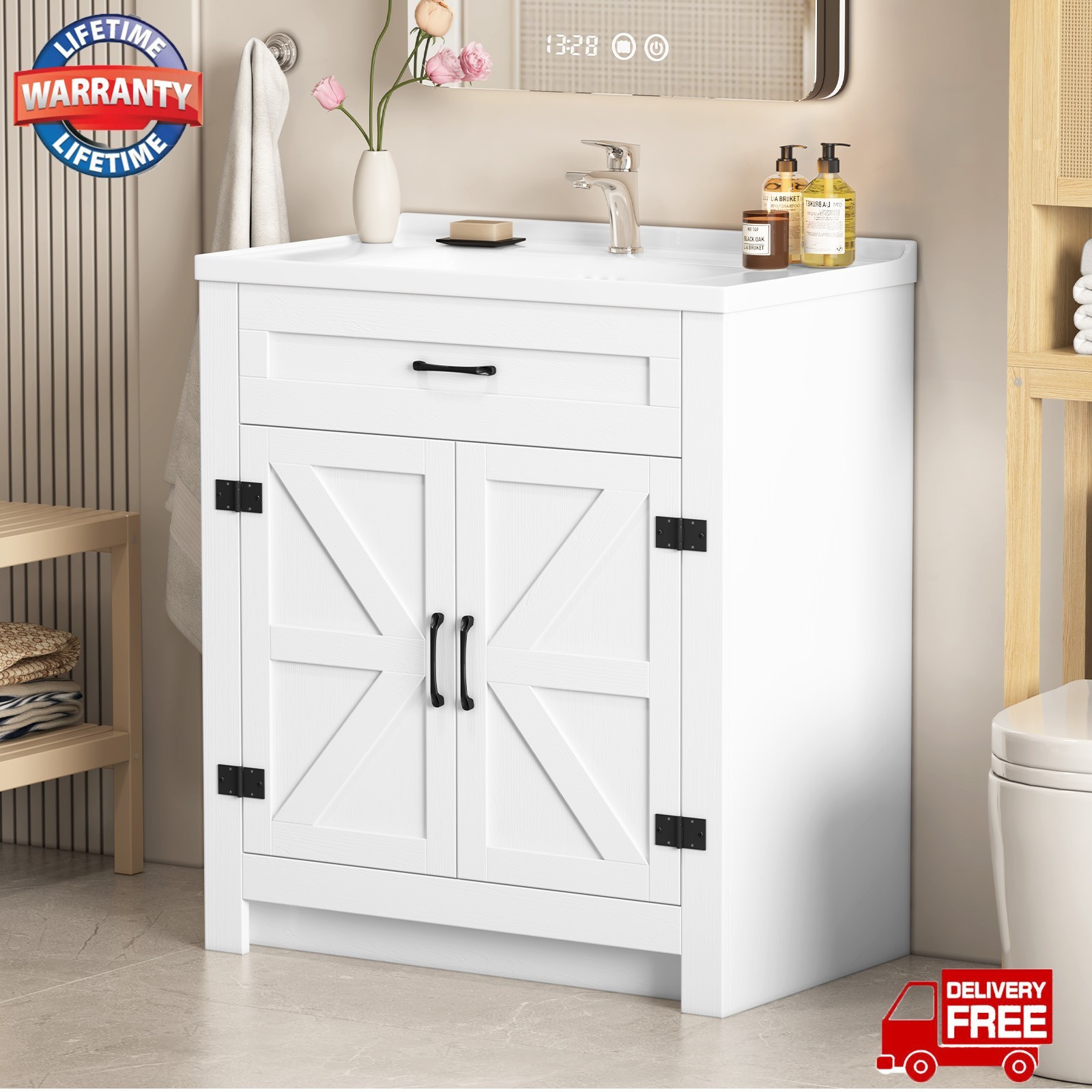 31″ Bathroom Vanity w/Sink, Drawer,Freestanding Storage Vanity 2 Door Cabinet